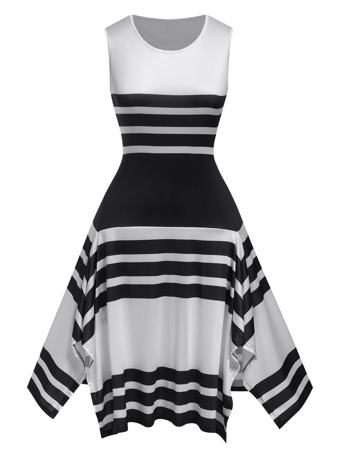 1930s Round Neck Sleeveless Striped Dress - Image 6