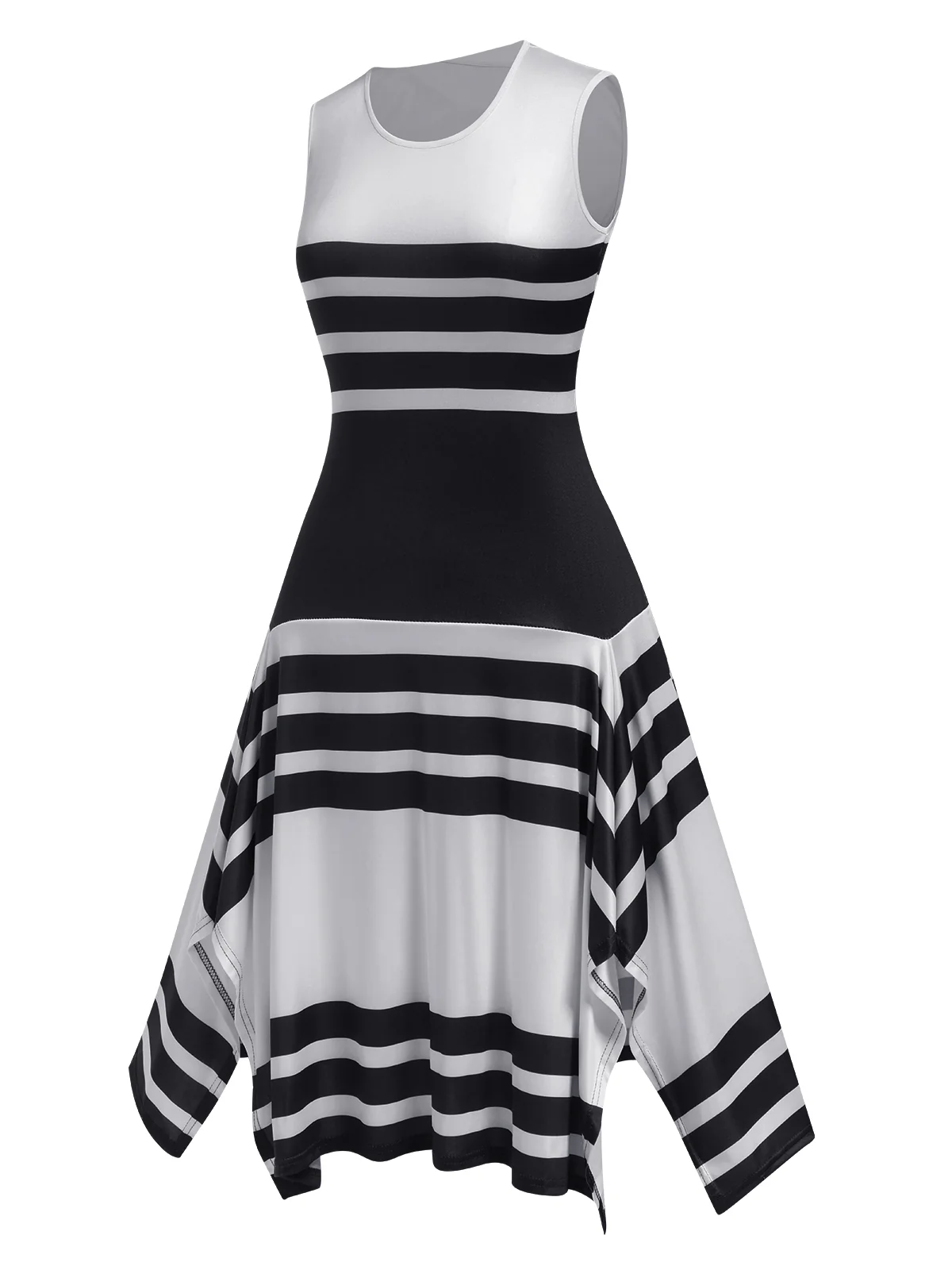 1930s Round Neck Sleeveless Striped Dress - Image 7