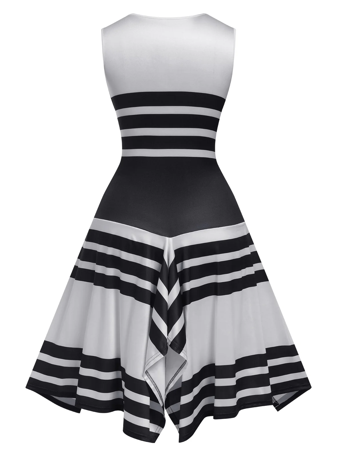 1930s Round Neck Sleeveless Striped Dress - Image 8