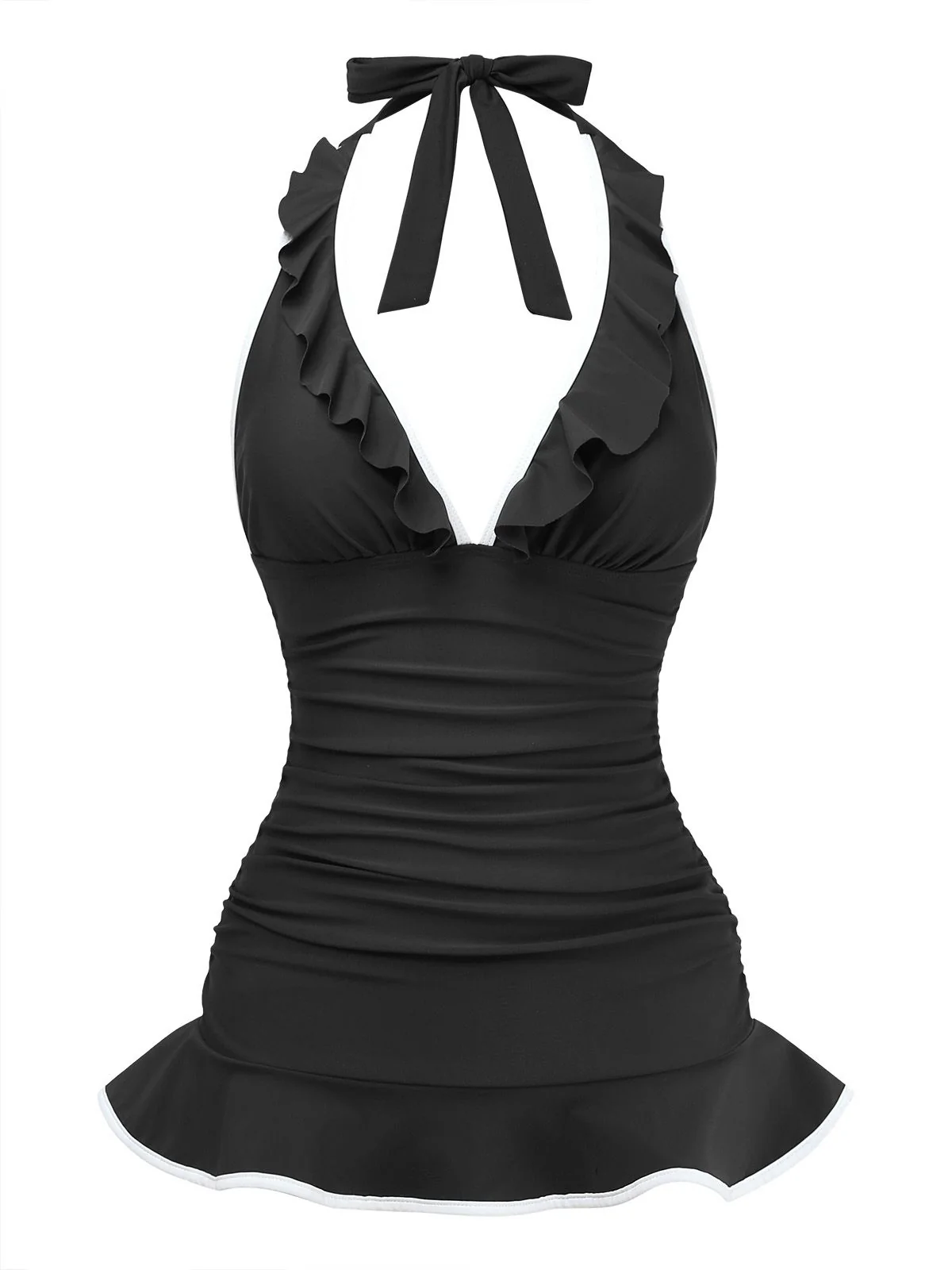 1930s Ruffle Halter Contrast Trim Swimdress - Image 2