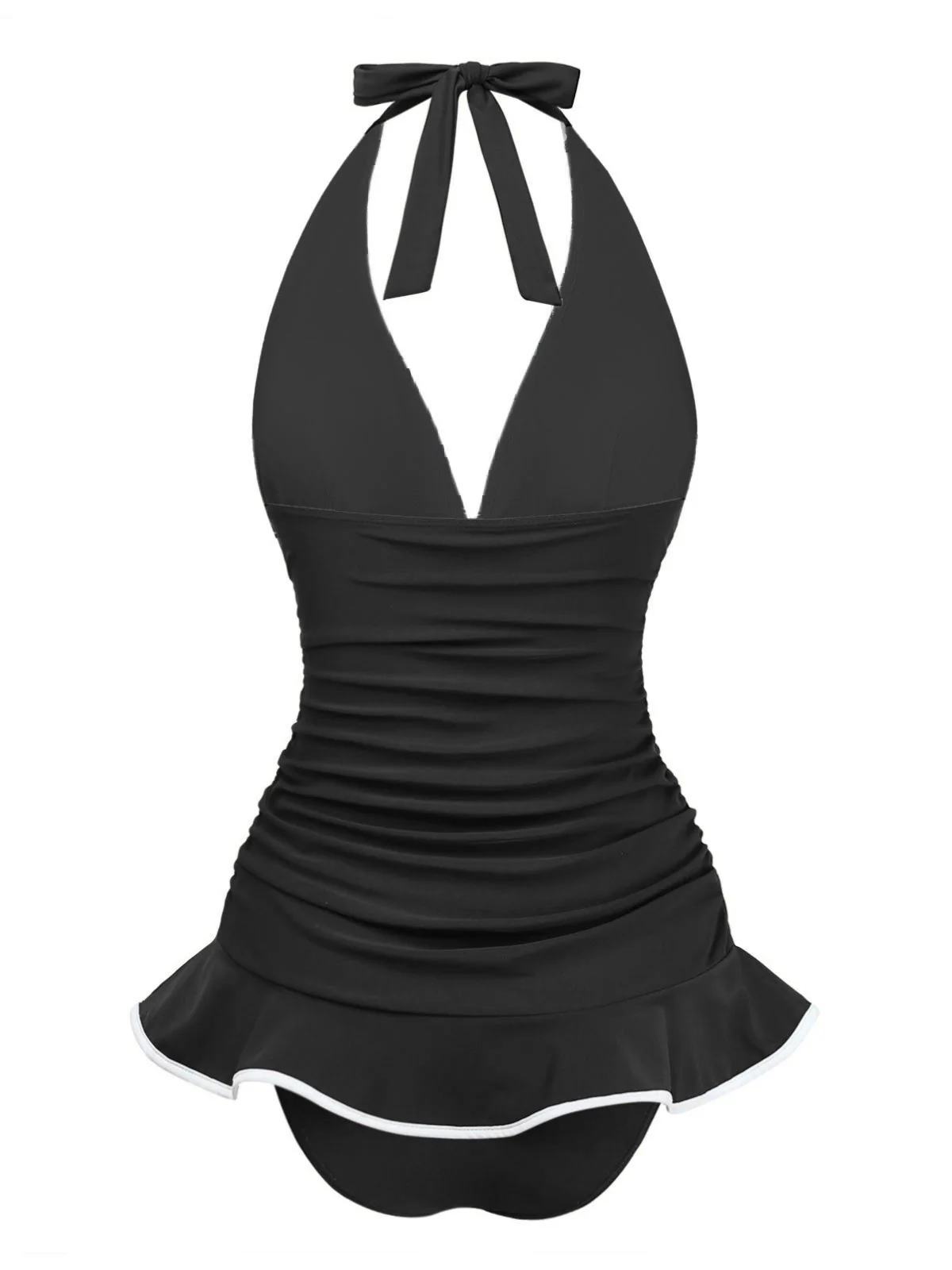 1930s Ruffle Halter Contrast Trim Swimdress - Image 3