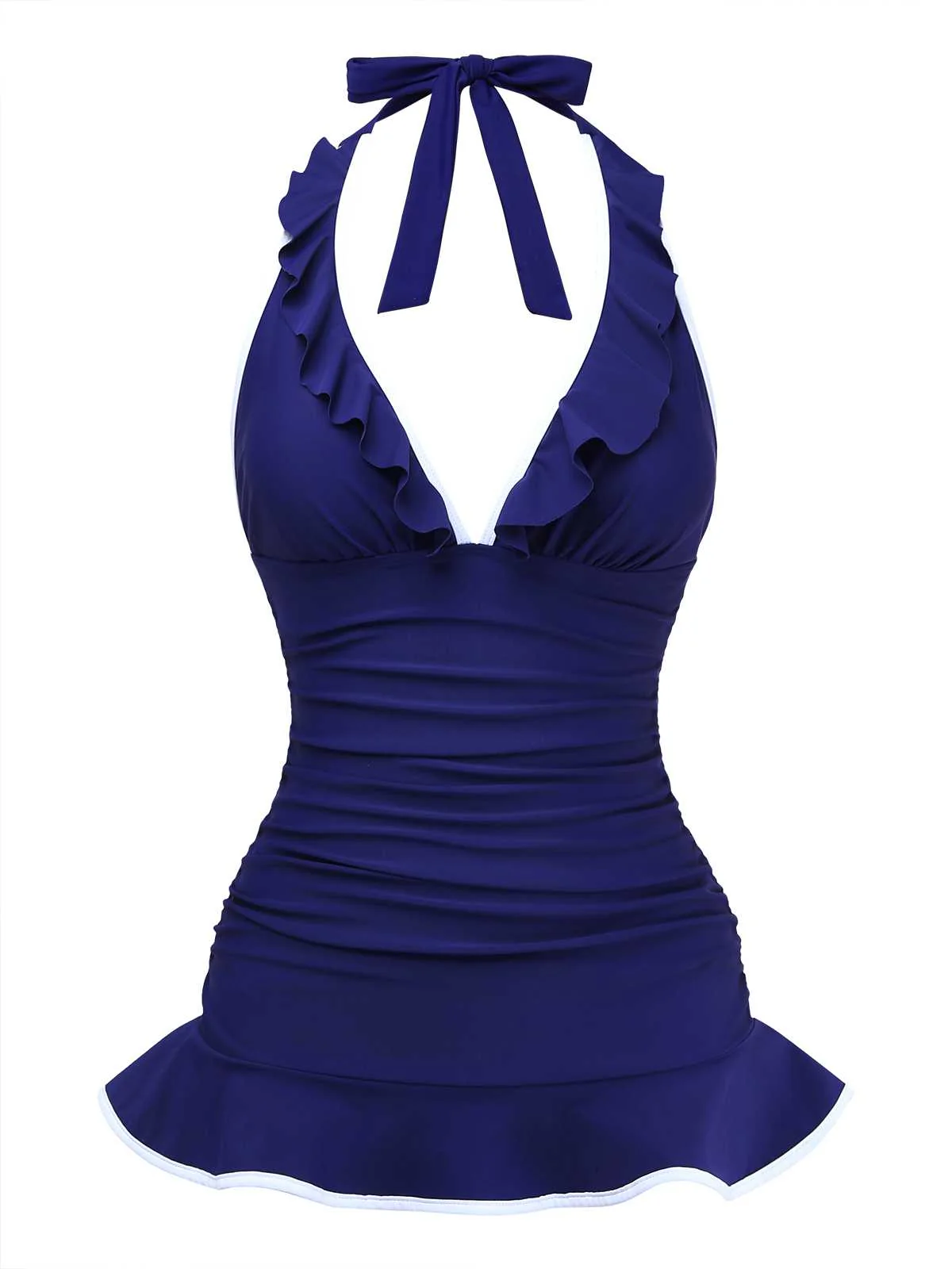 1930s Ruffle Halter Contrast Trim Swimdress - Image 4