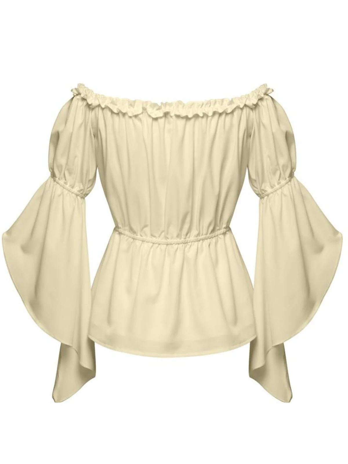 1930s Ruffled Bell Sleeve Off-Shoulder Solid Top - Image 2