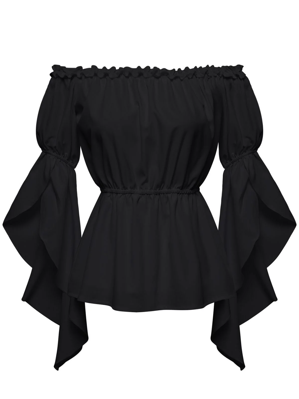 1930s Ruffled Bell Sleeve Off-Shoulder Solid Top - Image 3