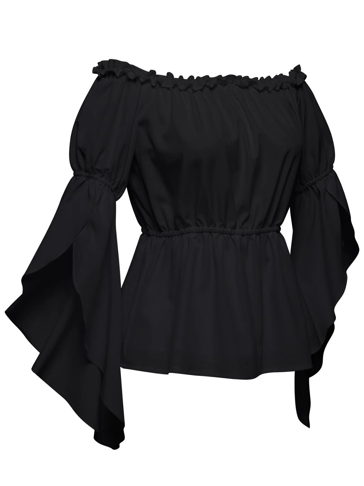 1930s Ruffled Bell Sleeve Off-Shoulder Solid Top - Image 4