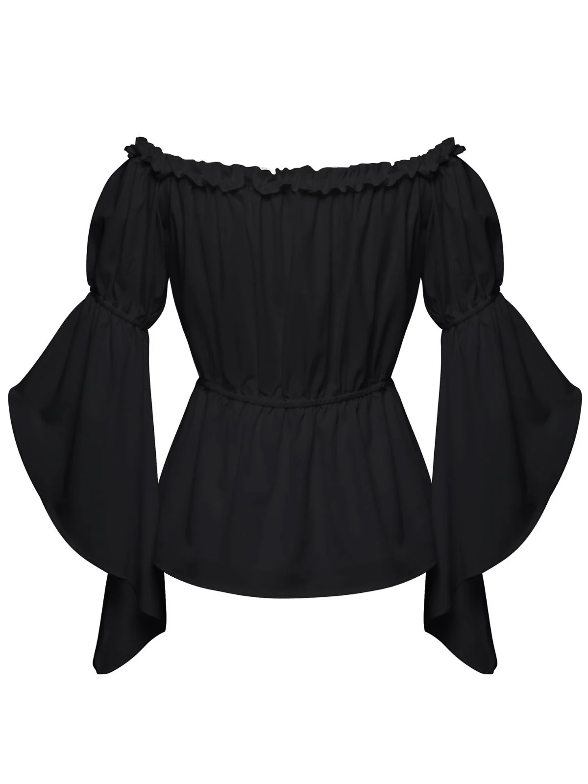 1930s Ruffled Bell Sleeve Off-Shoulder Solid Top - Image 5
