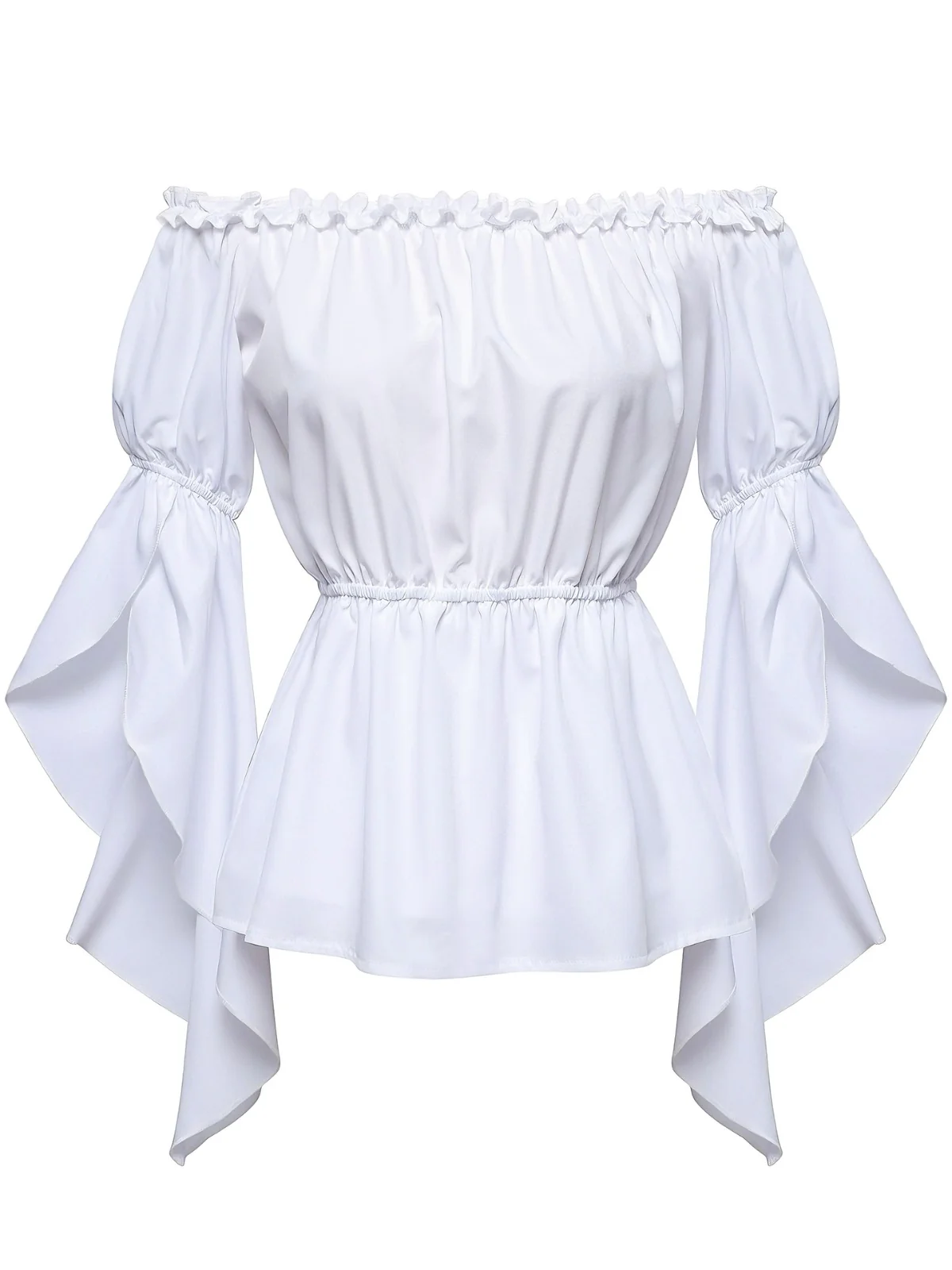 1930s Ruffled Bell Sleeve Off-Shoulder Solid Top - Image 6