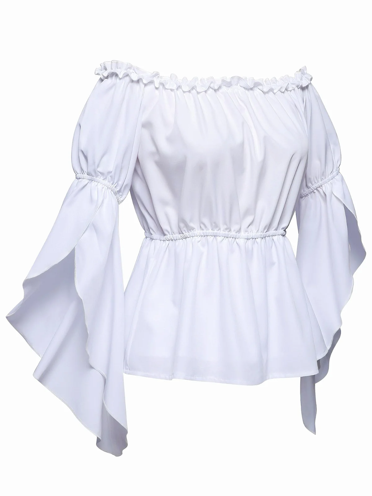 1930s Ruffled Bell Sleeve Off-Shoulder Solid Top - Image 7