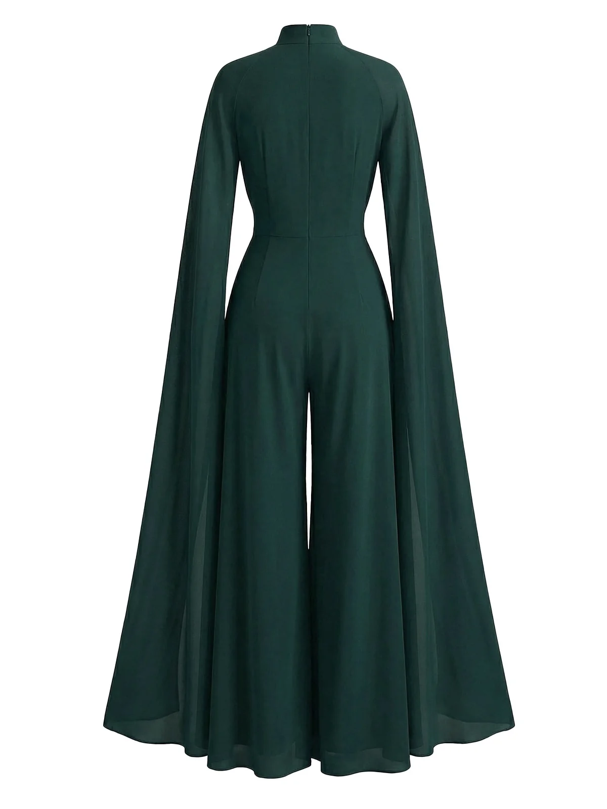 1930s Satin Long Sleeve Ruffled Hem Ruched Jumpsuit - Image 3