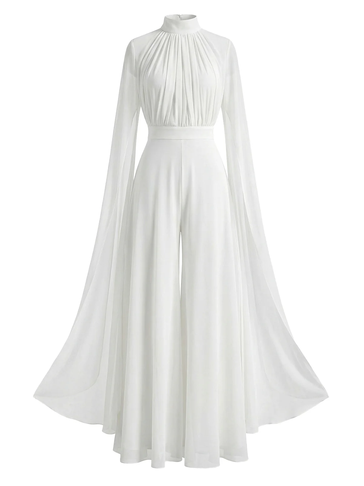 1930s Satin Long Sleeve Ruffled Hem Ruched Jumpsuit - Image 4