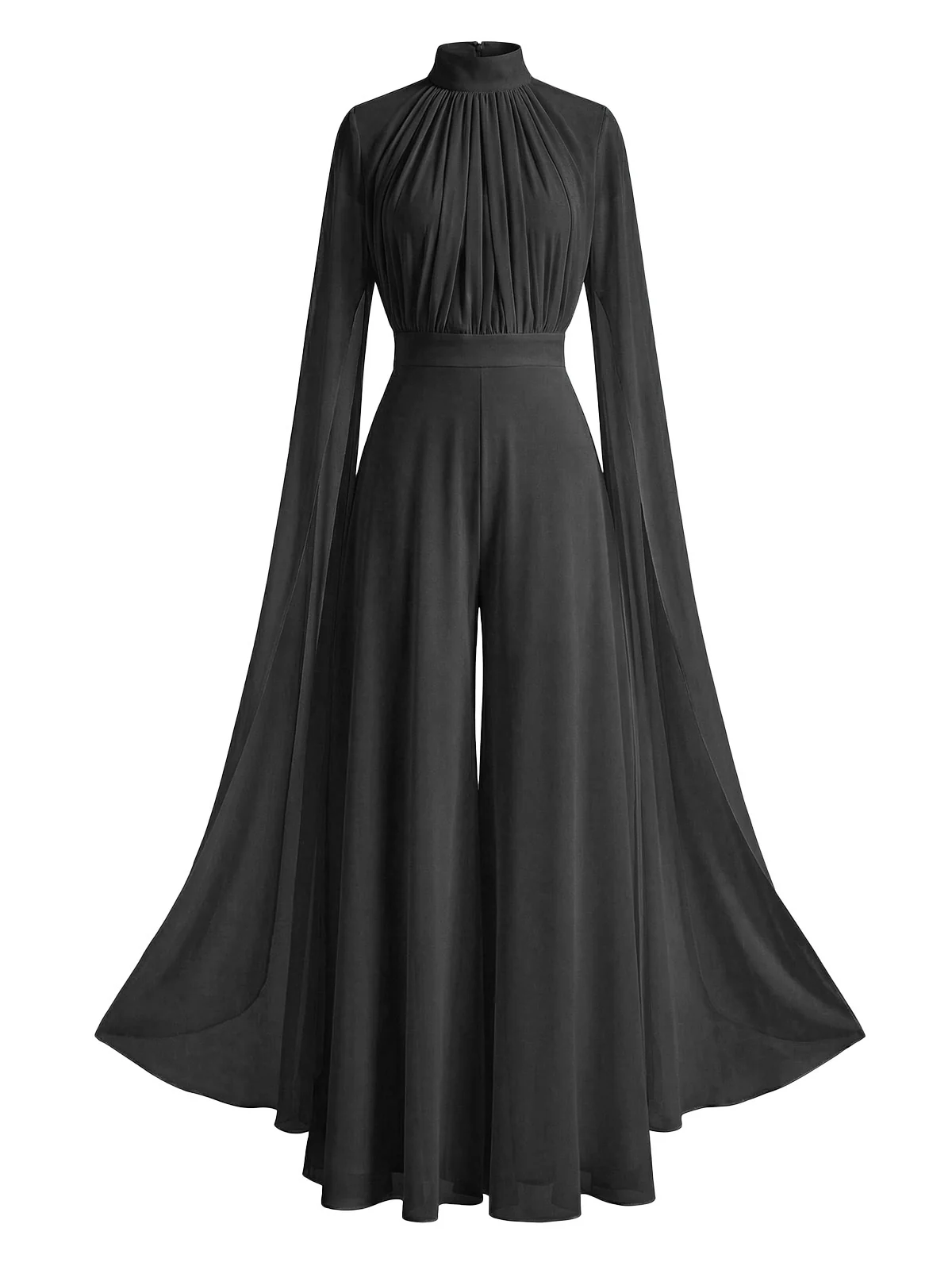 1930s Satin Long Sleeve Ruffled Hem Ruched Jumpsuit - Image 6