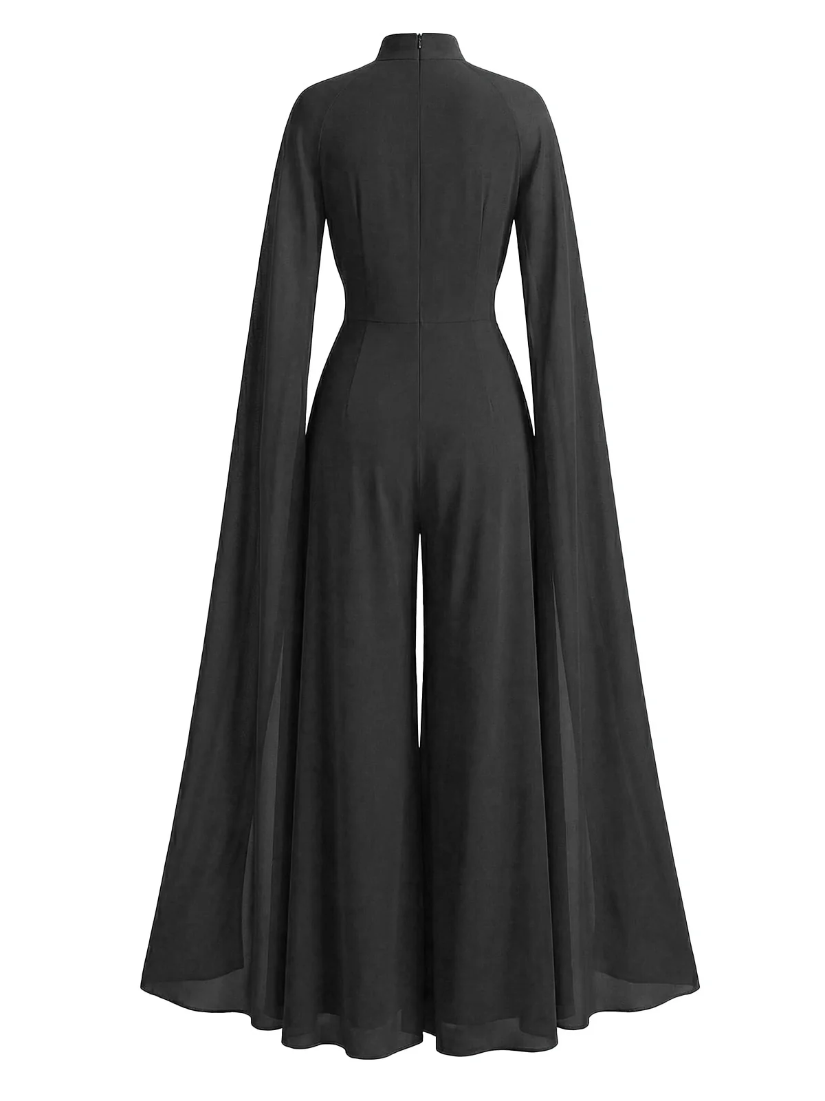 1930s Satin Long Sleeve Ruffled Hem Ruched Jumpsuit - Image 7