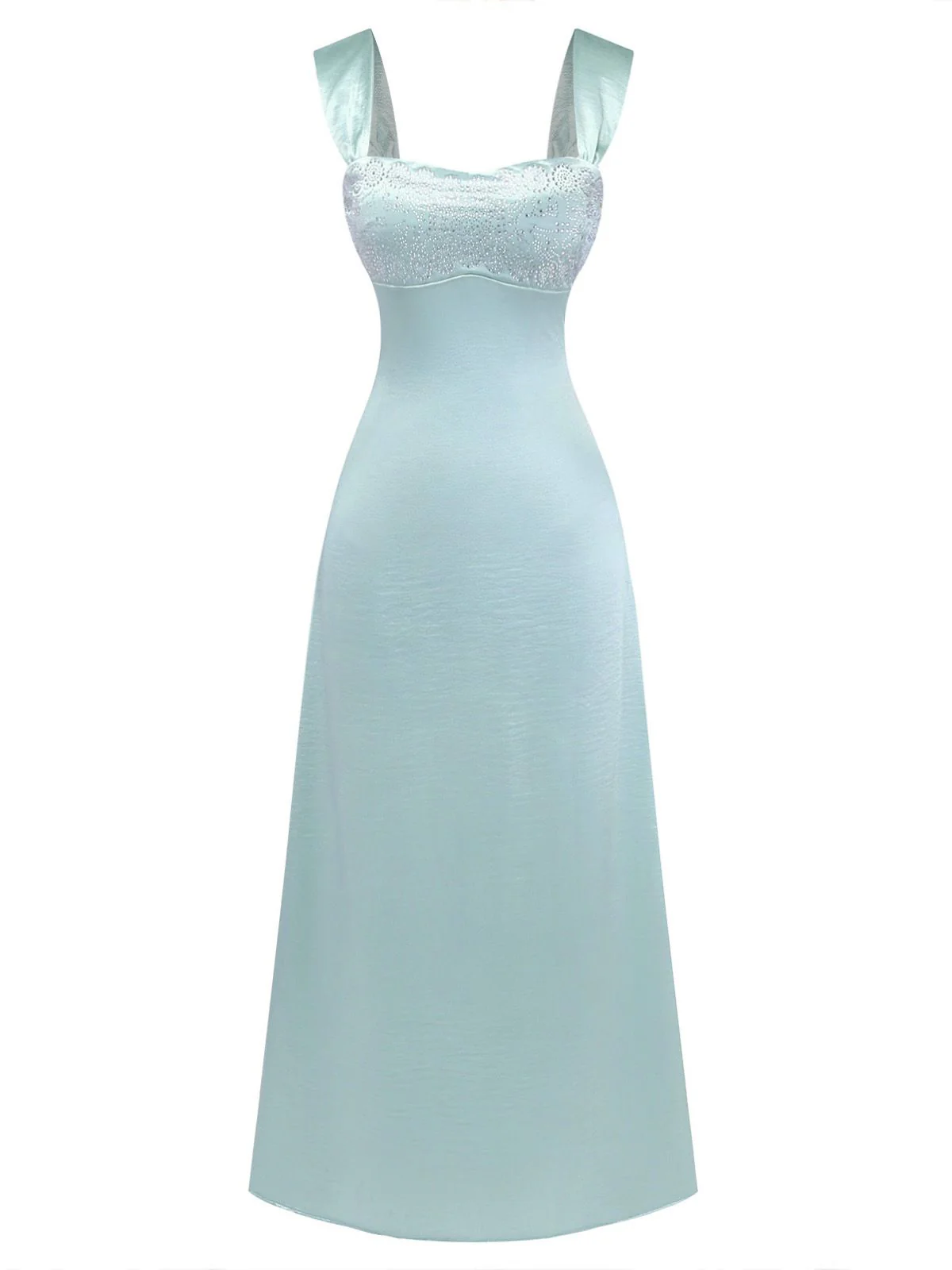 1930s Satin Rhinestone Wide-Strap Maxi Dress - Image 2