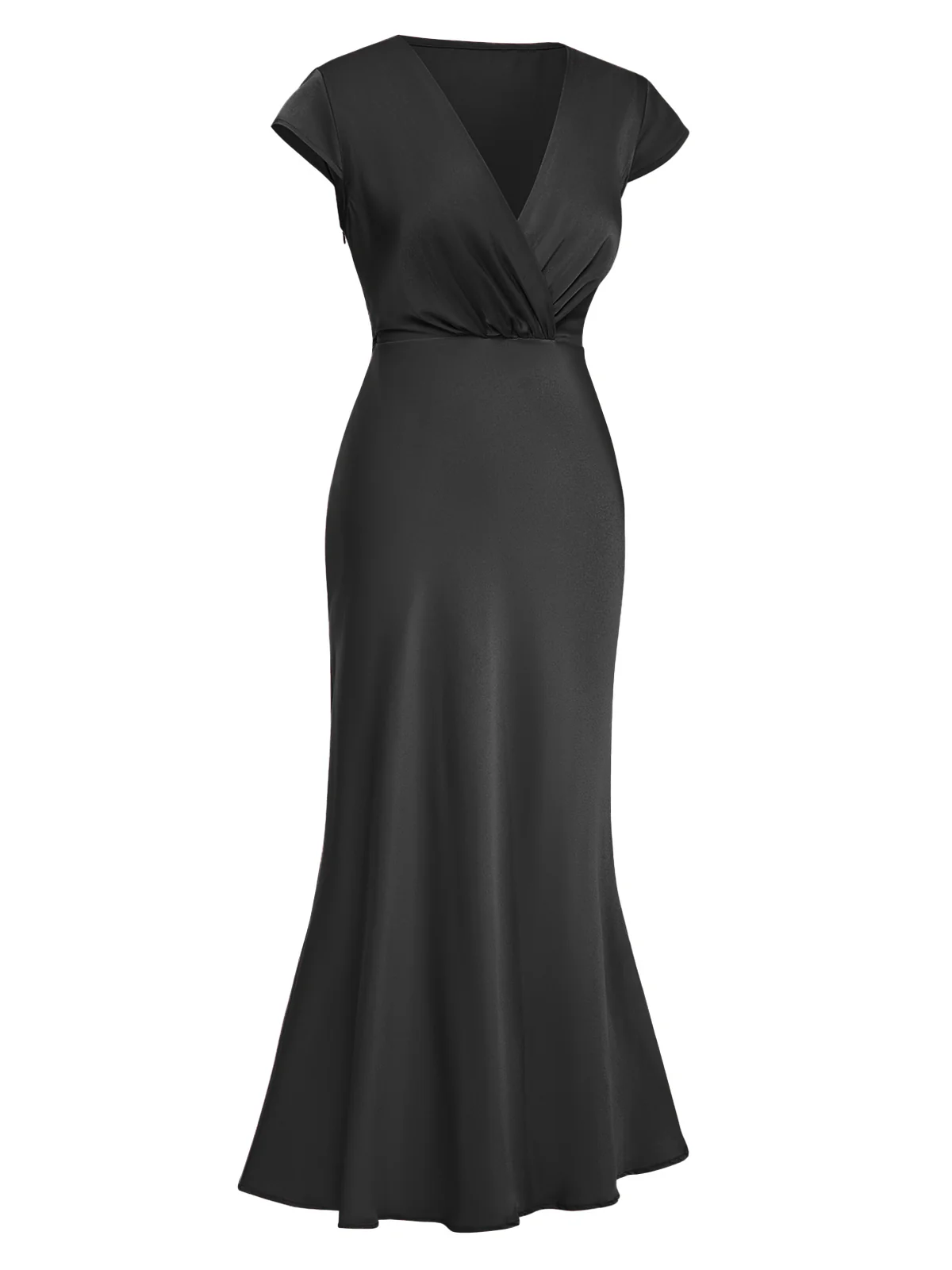 1930s Satin Solid V-Neck Fishtail Dress - Image 2