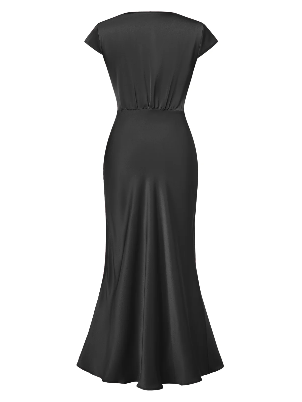 1930s Satin Solid V-Neck Fishtail Dress - Image 3