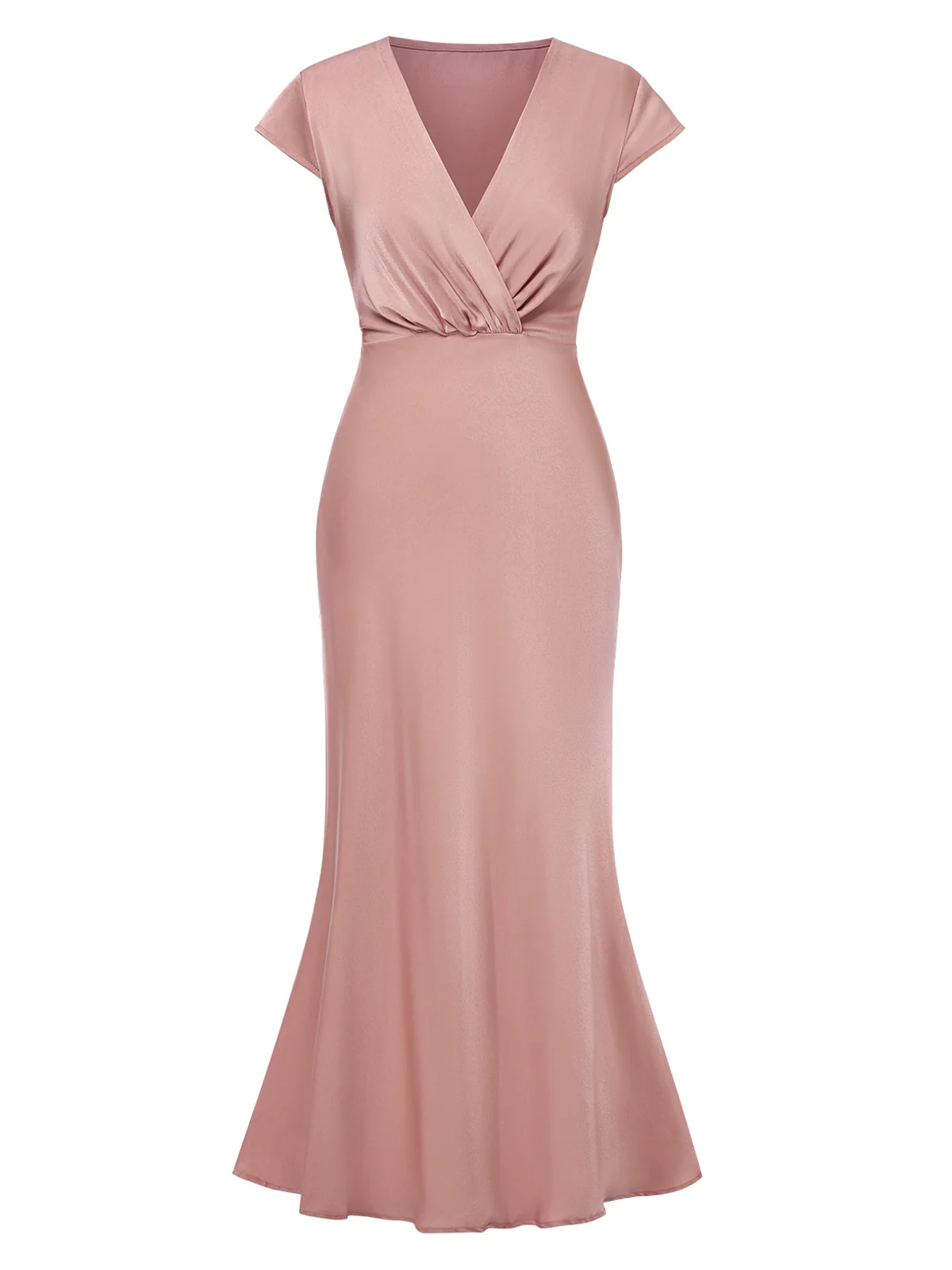 1930s Satin Solid V-Neck Fishtail Dress - Image 5