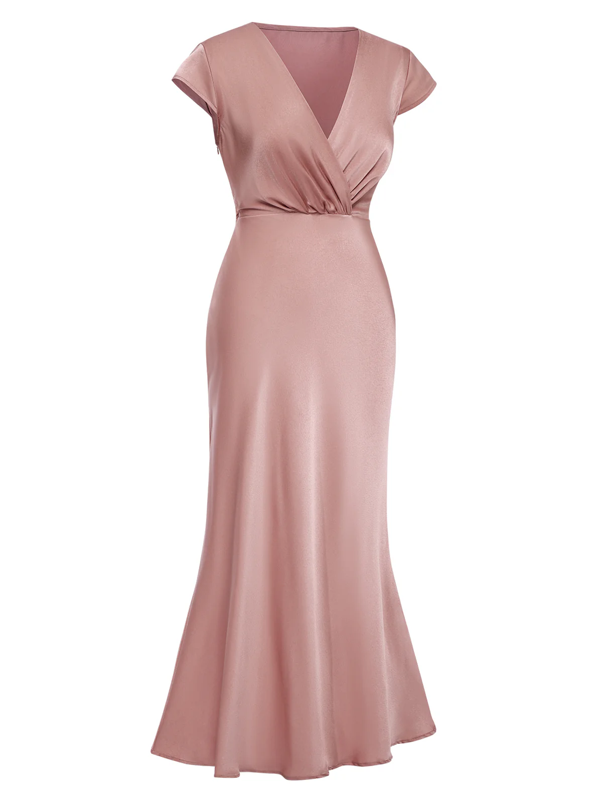 1930s Satin Solid V-Neck Fishtail Dress - Image 6