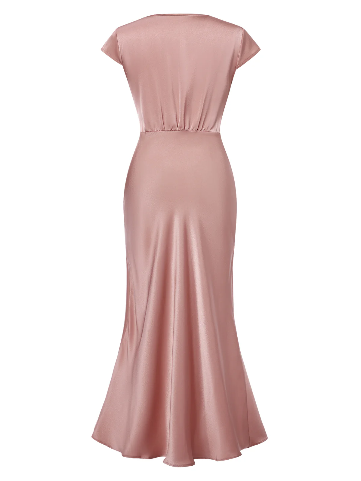 1930s Satin Solid V-Neck Fishtail Dress - Image 7