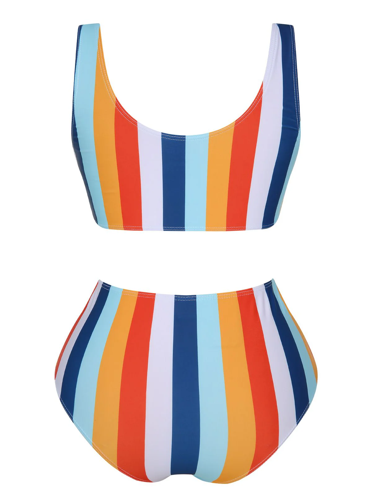 1930s Scoop Neck Rainbow Striped Swimsuit Set - Image 3