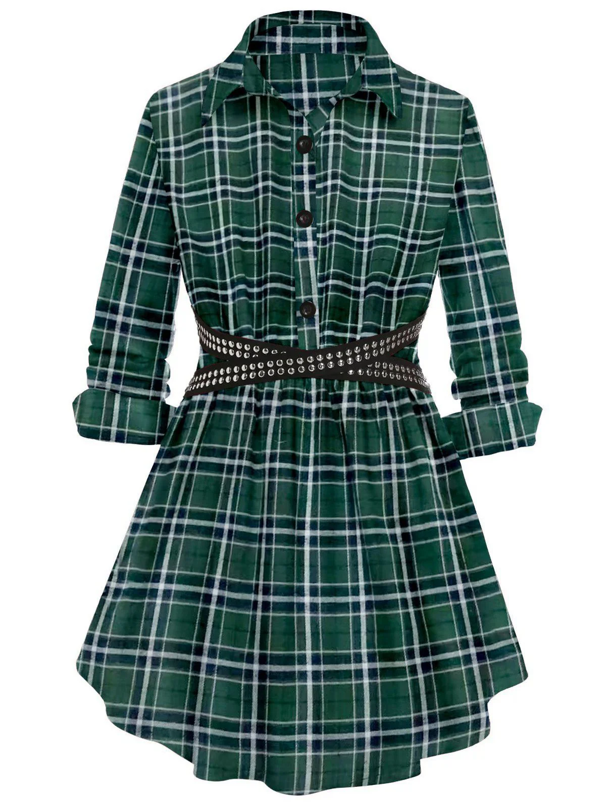 1930s Scottish Plaid Lapel Belt Blouse - Image 5