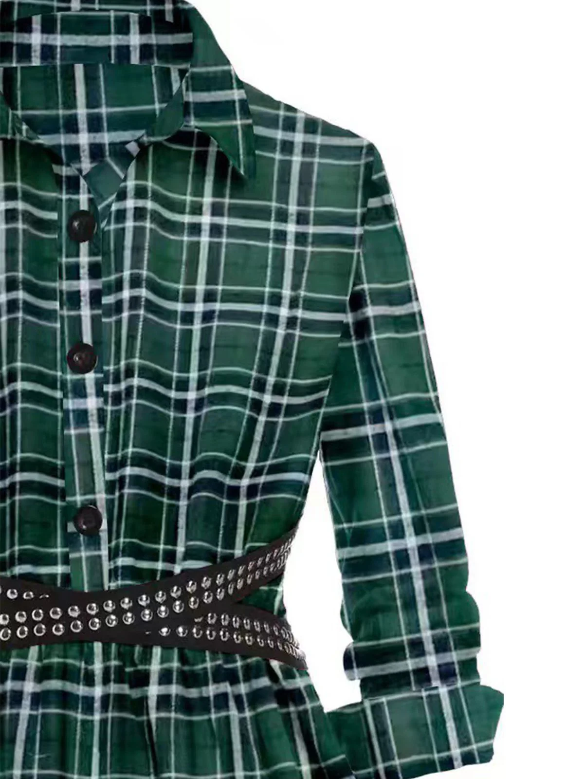 1930s Scottish Plaid Lapel Belt Blouse - Image 7