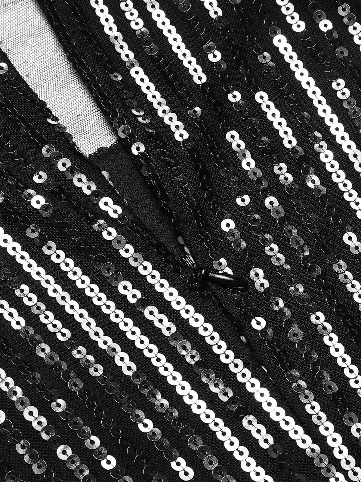 1930s Sequined Tassels Mesh Patchwork Dress - Image 12