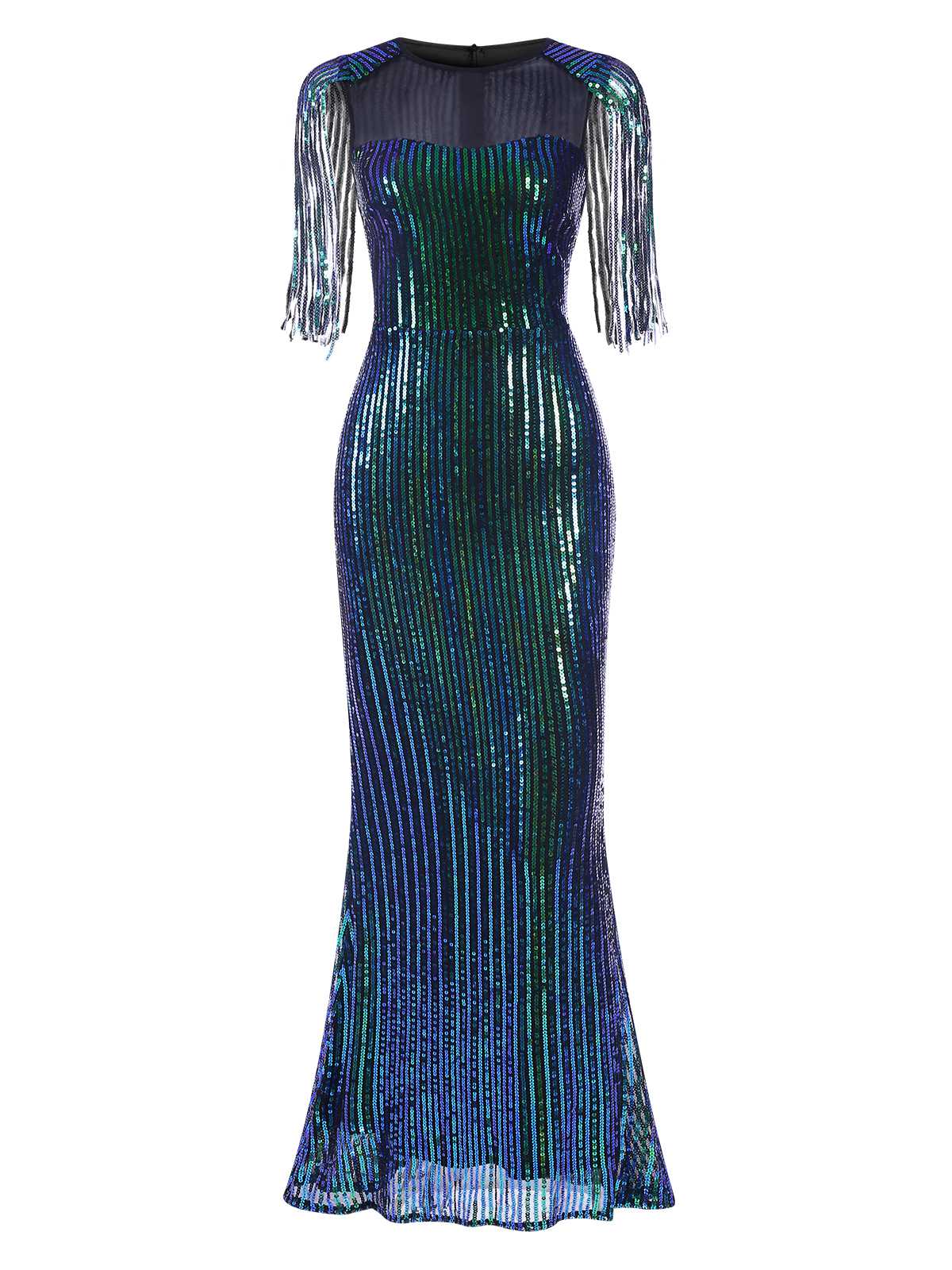 1930s Sequined Tassels Mesh Patchwork Dress - Image 2