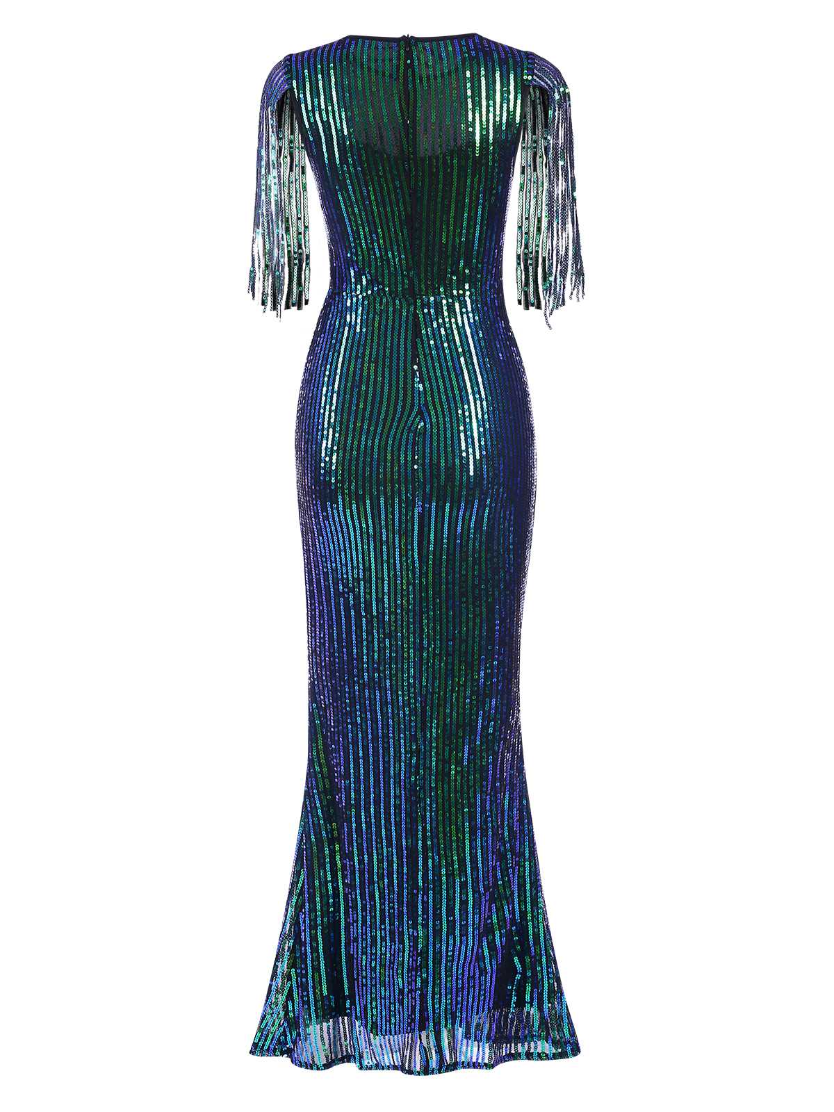 1930s Sequined Tassels Mesh Patchwork Dress - Image 3