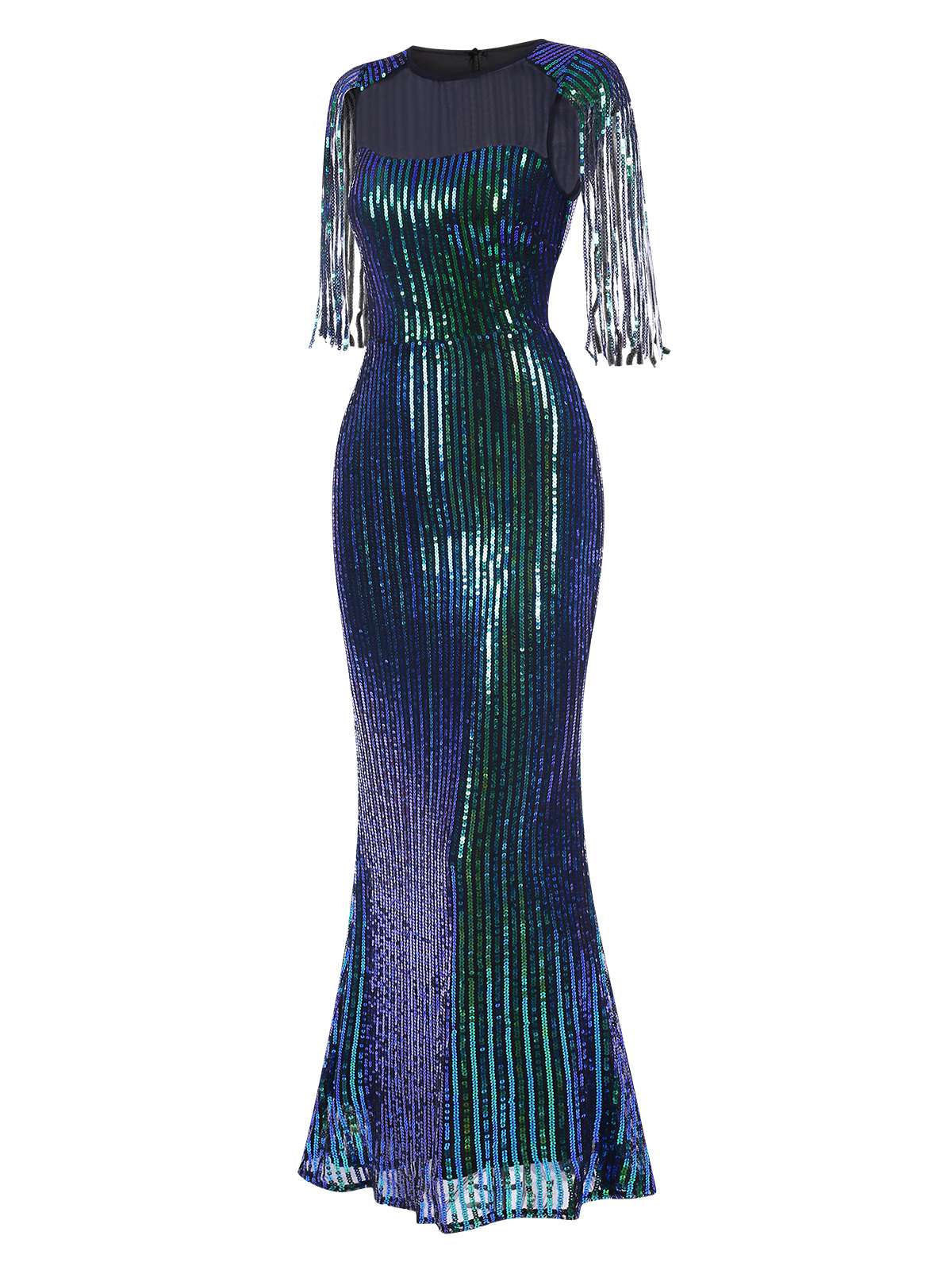 1930s Sequined Tassels Mesh Patchwork Dress - Image 4