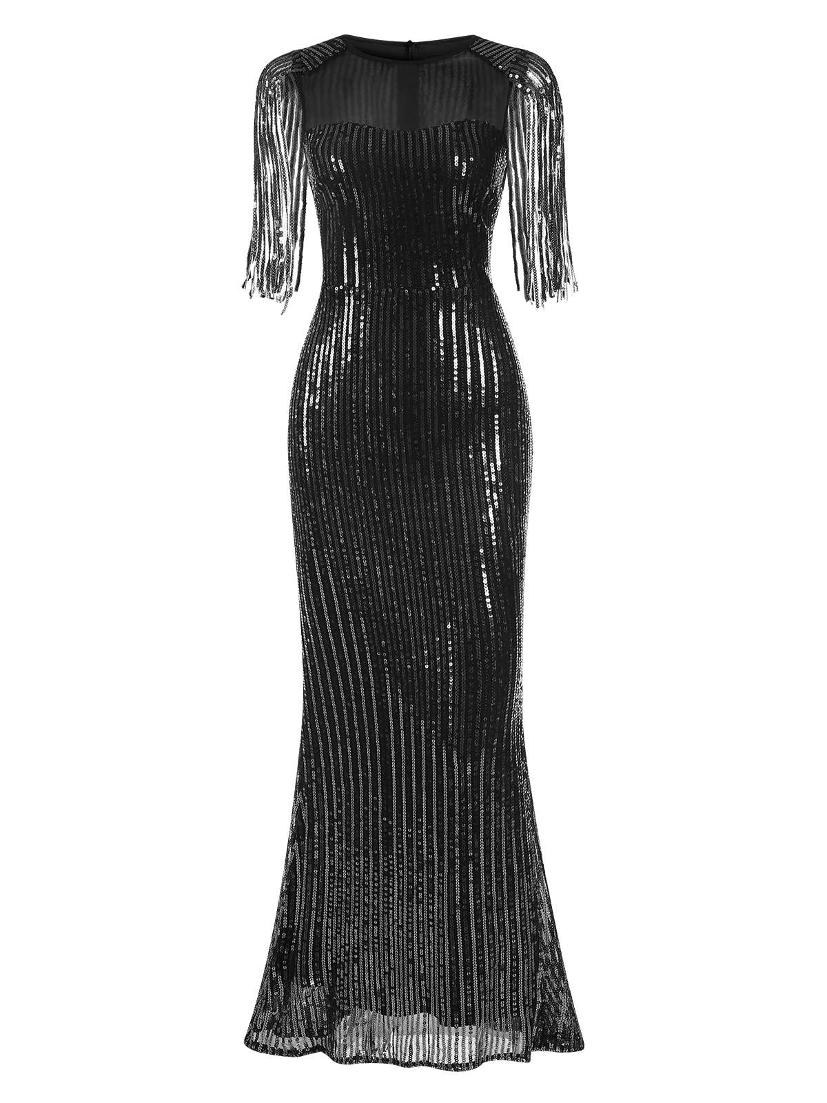 1930s Sequined Tassels Mesh Patchwork Dress - Image 8