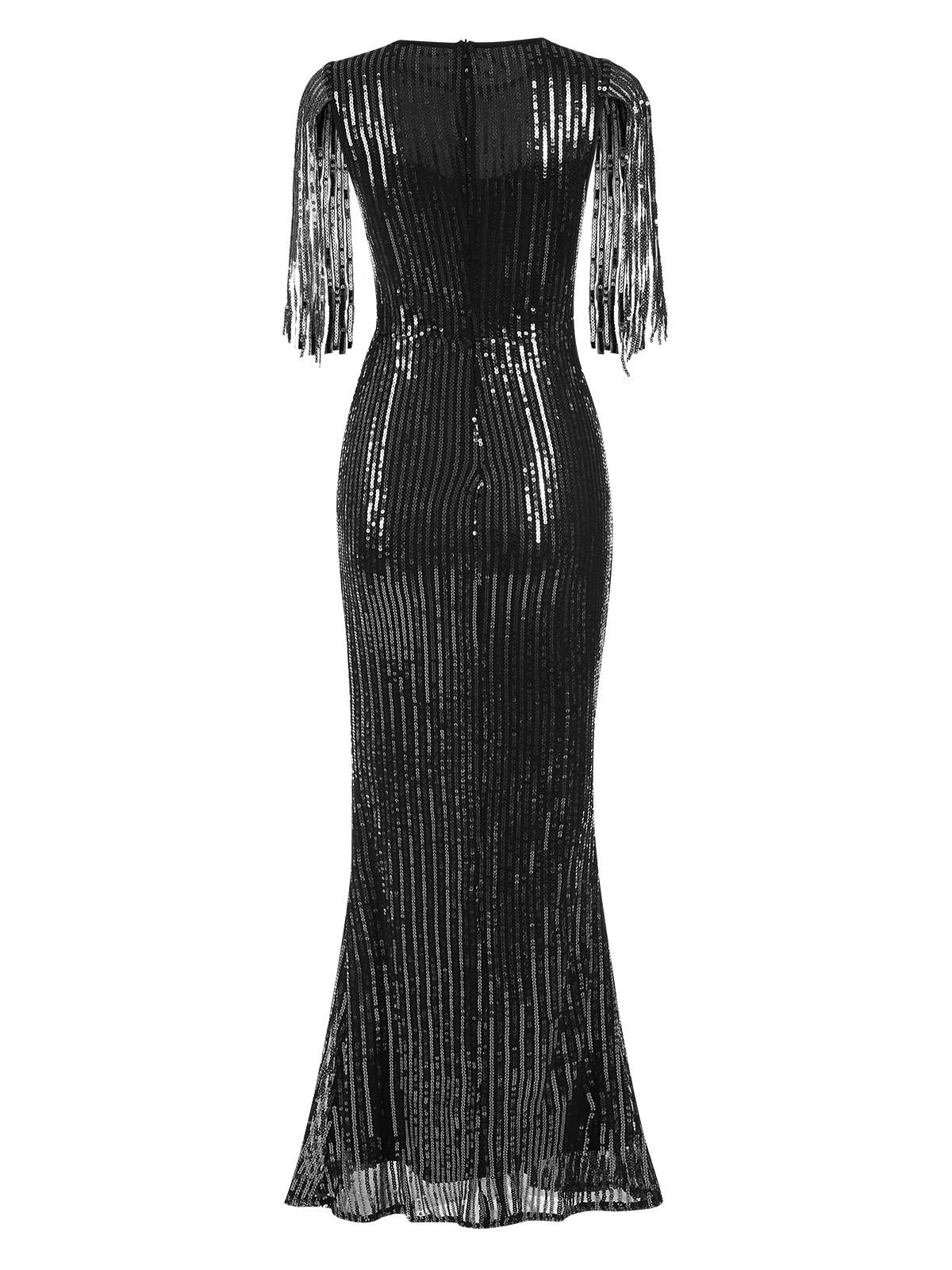 1930s Sequined Tassels Mesh Patchwork Dress - Image 9