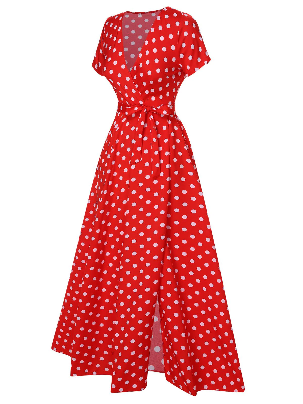 1930s Side Slit Deep V-Neck Polka Dots Dress - Image 2