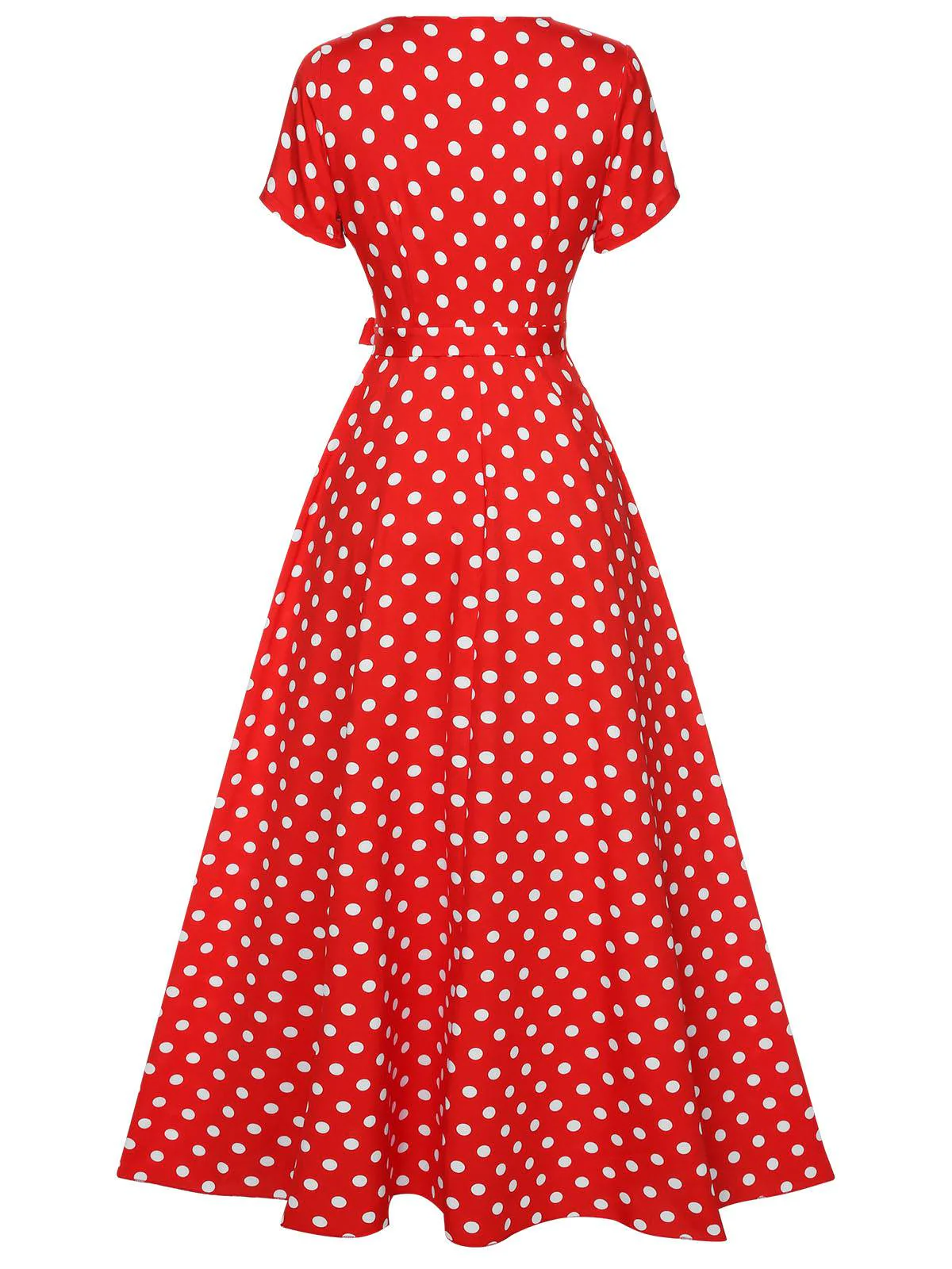 1930s Side Slit Deep V-Neck Polka Dots Dress - Image 3
