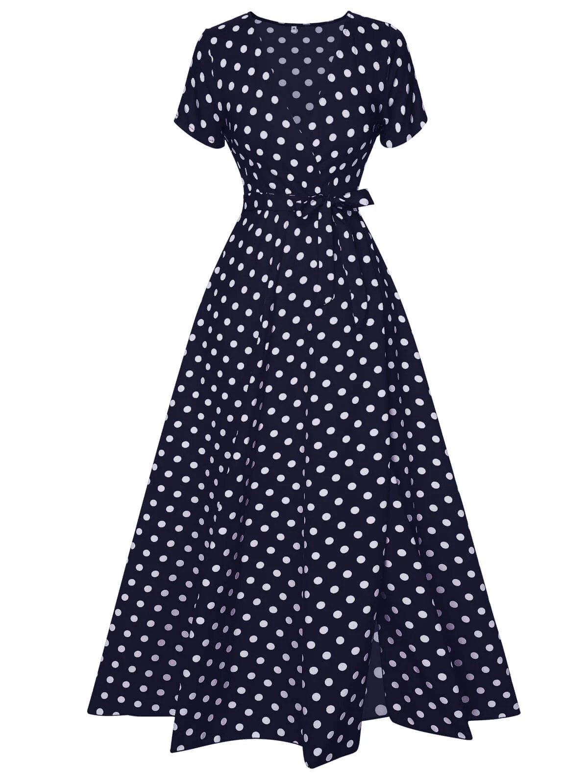1930s Side Slit Deep V-Neck Polka Dots Dress - Image 5