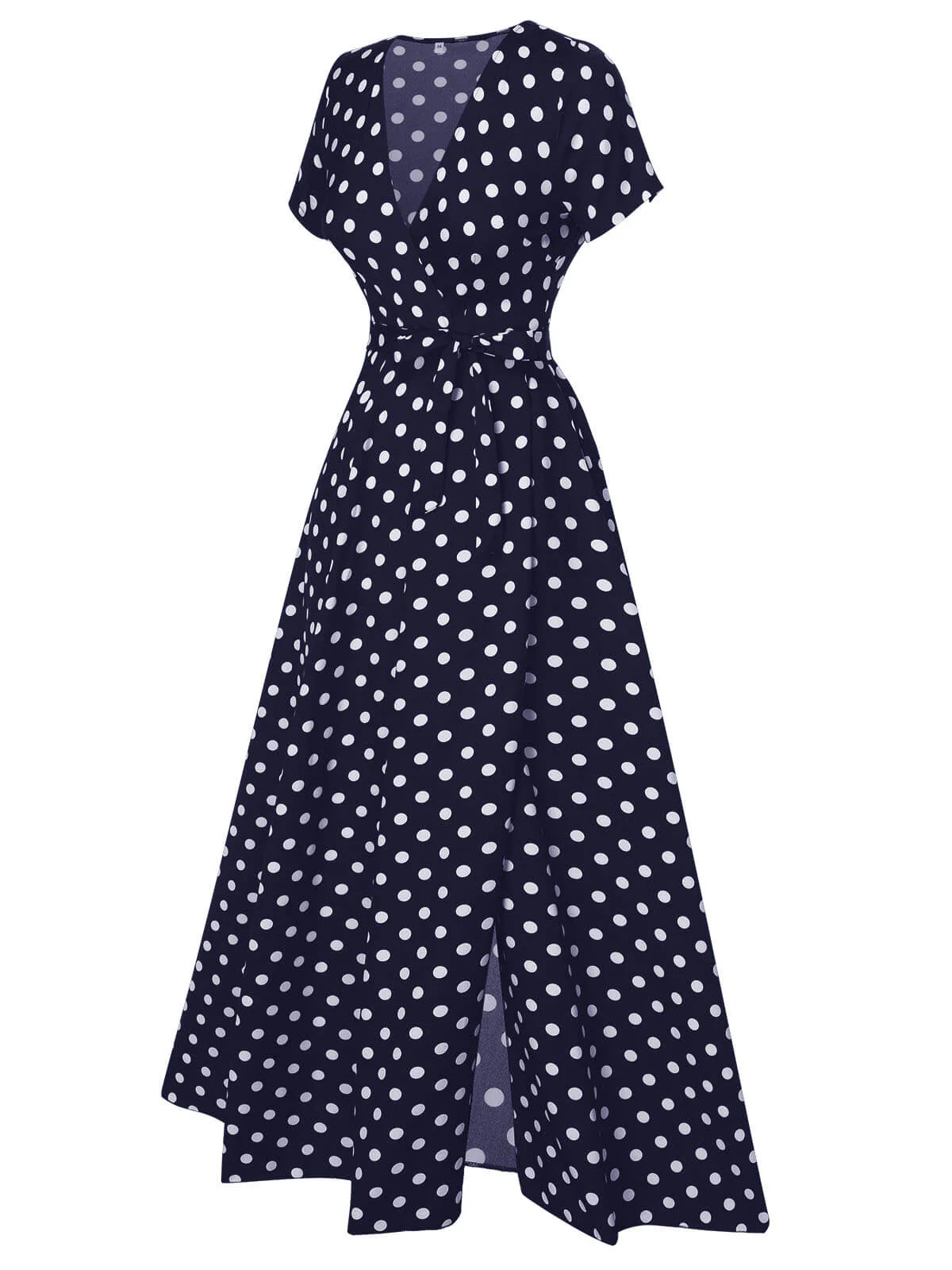 1930s Side Slit Deep V-Neck Polka Dots Dress - Image 6