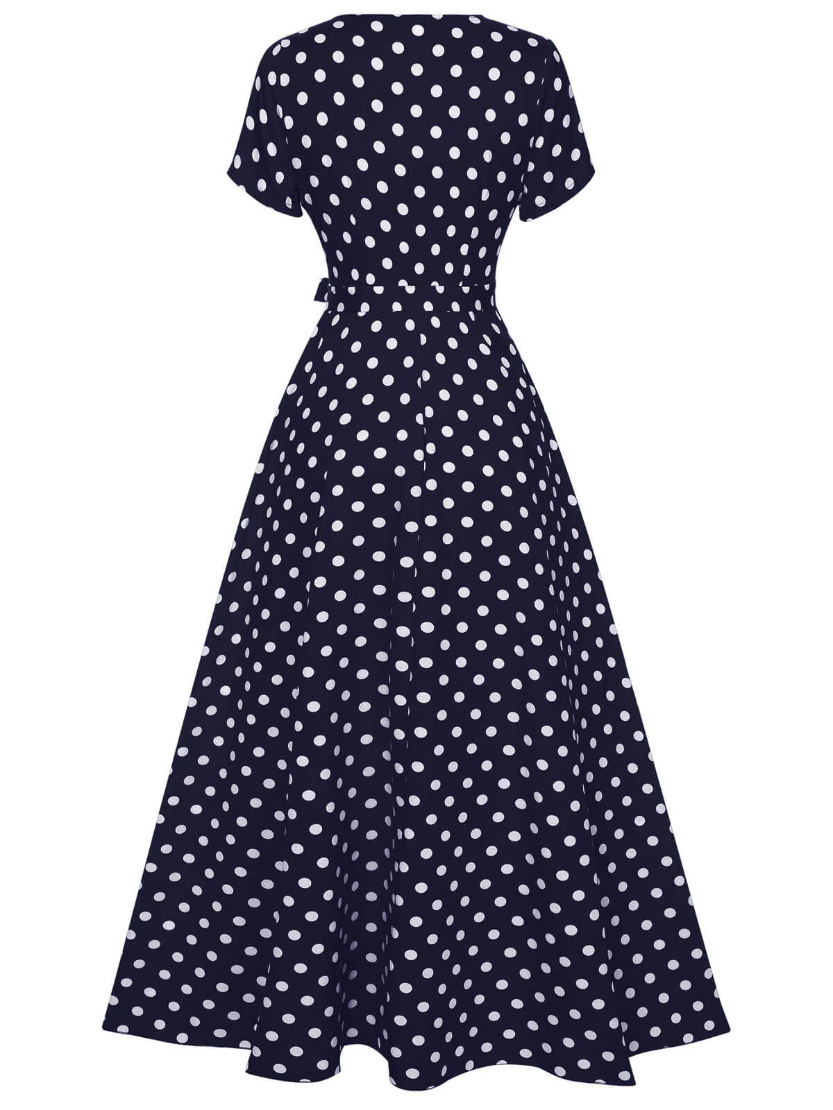 1930s Side Slit Deep V-Neck Polka Dots Dress - Image 7