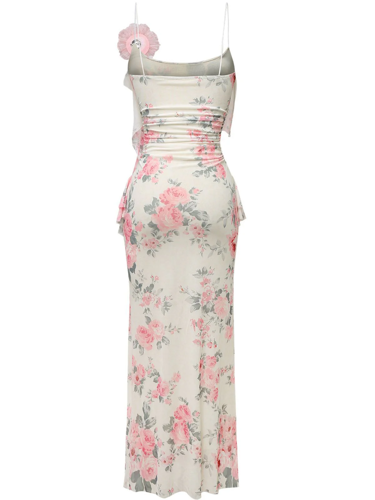 1930s Slip 3D Floral Ruffles Mesh Maxi Dress - Image 3