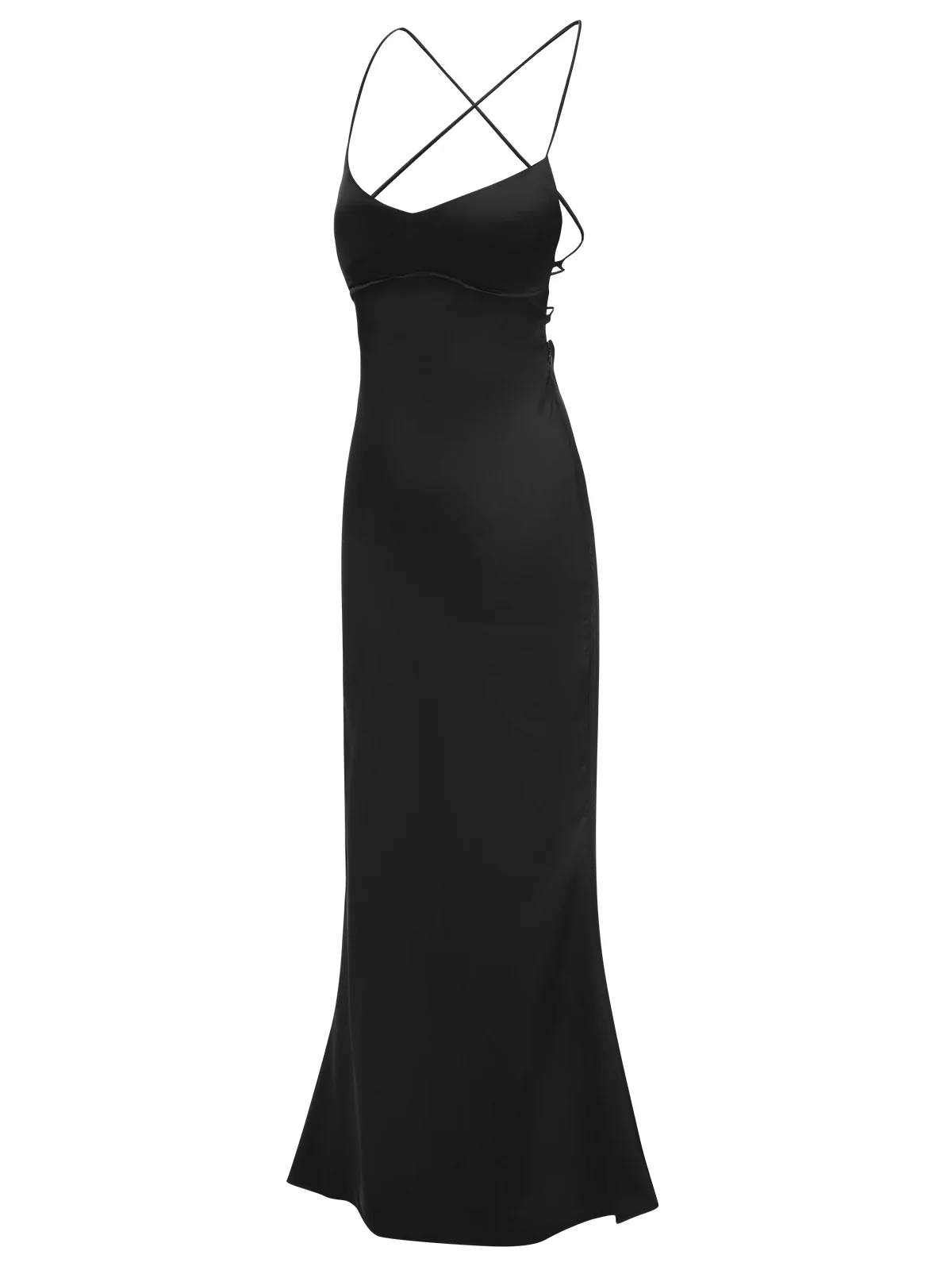 1930s Solid Back Cross Straps Mermaid Dress - Image 2