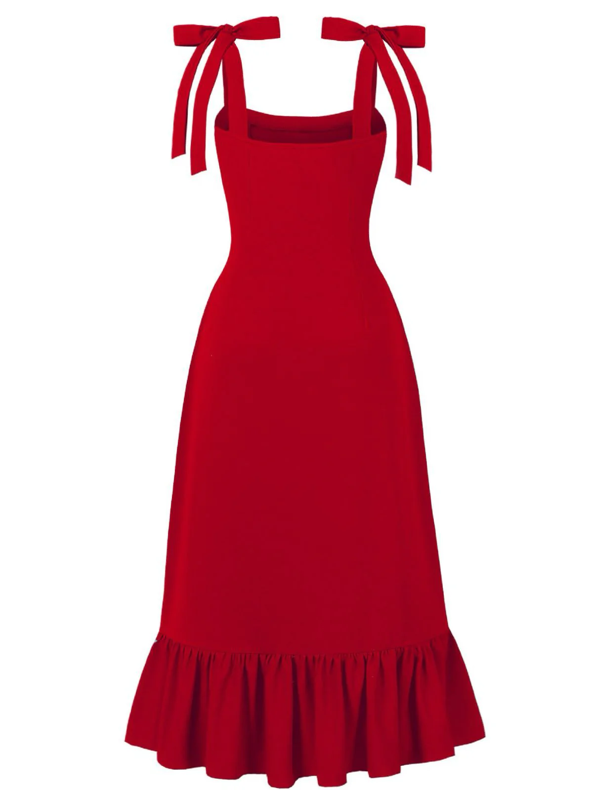 1930s Solid Bow Slit Ruffled Hem Suspender Dress - Image 2