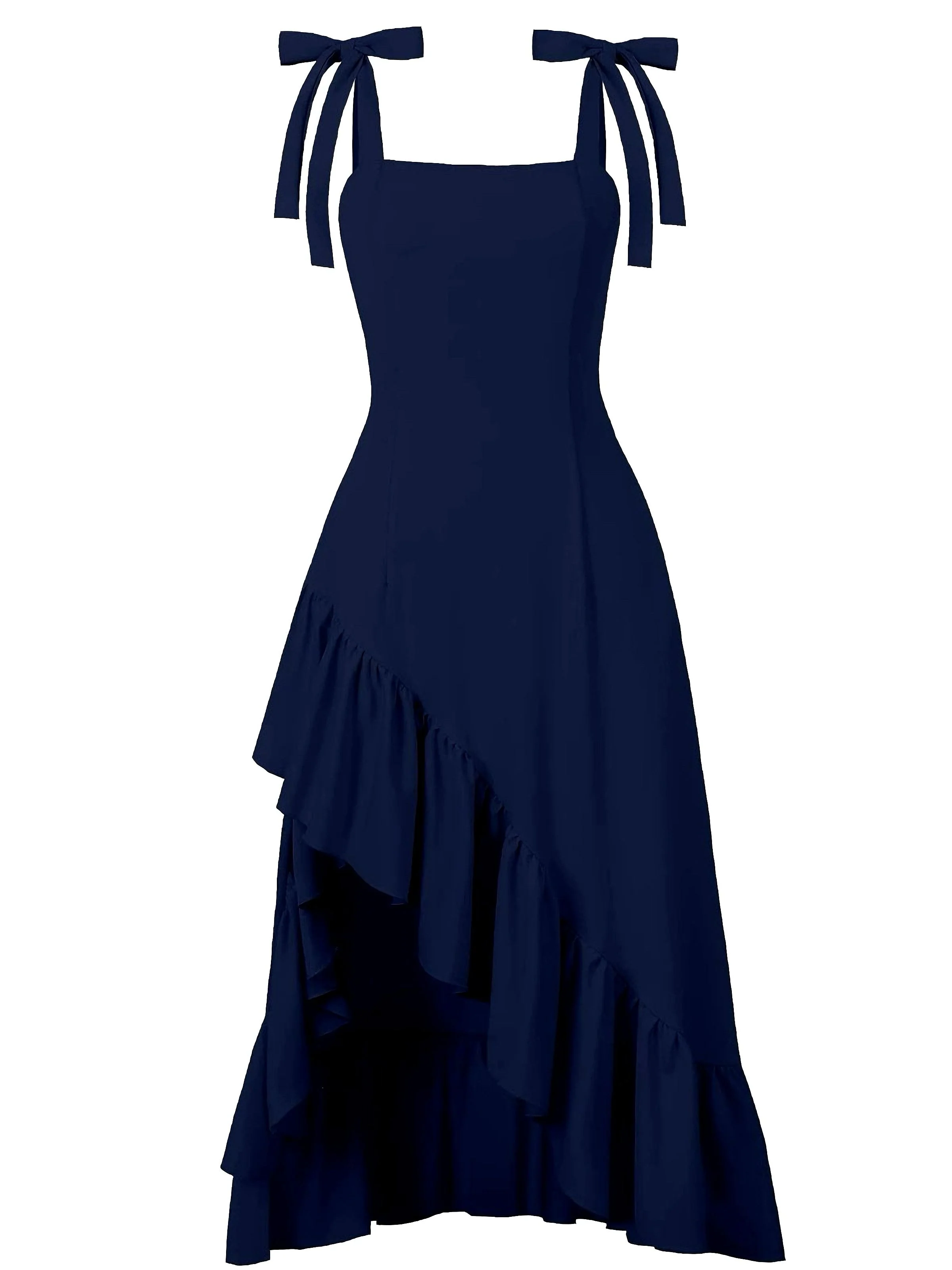 1930s Solid Bow Slit Ruffled Hem Suspender Dress - Image 5