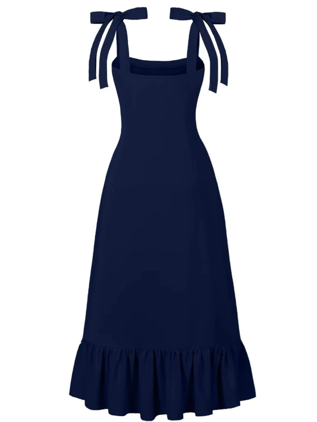 1930s Solid Bow Slit Ruffled Hem Suspender Dress - Image 6