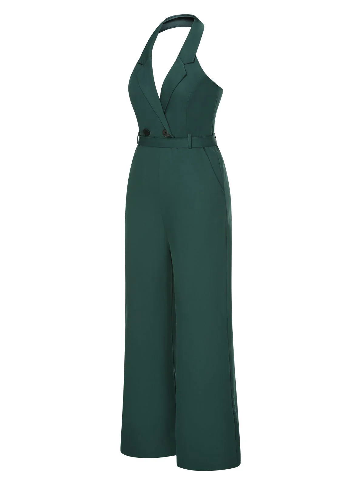 1930s Solid Button Halter Lapel Jumpsuit - Image 3