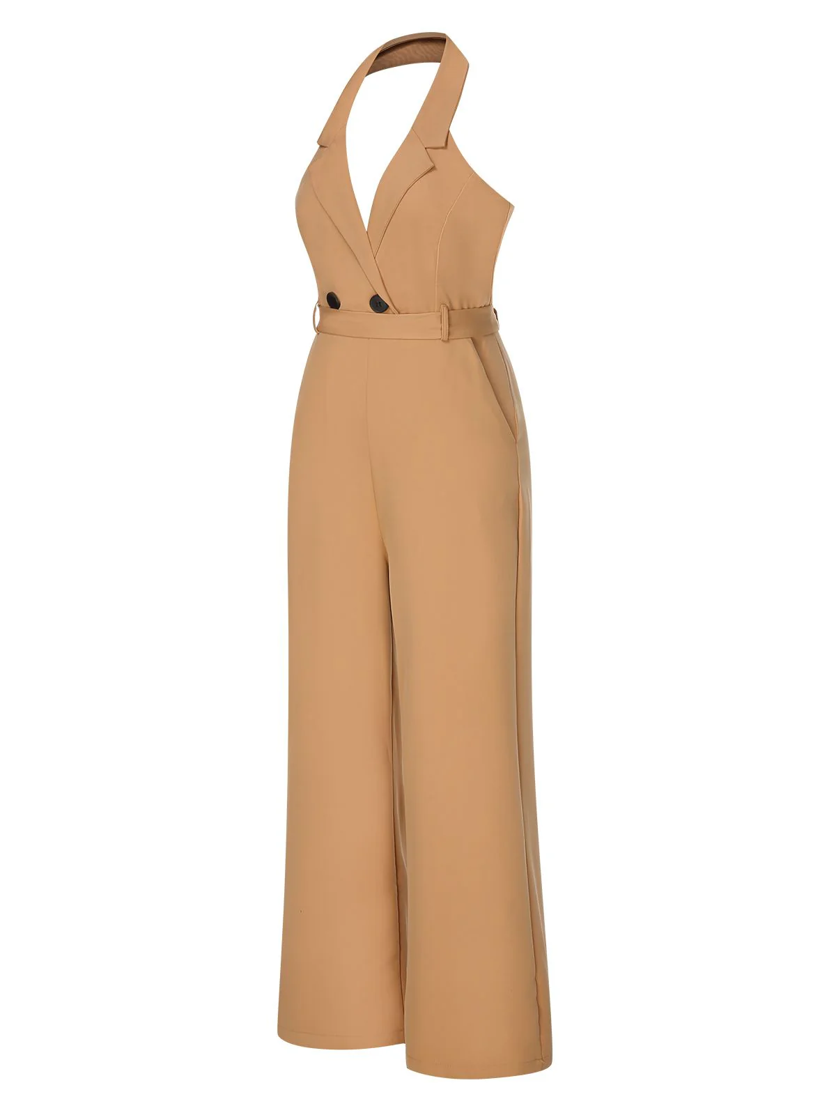 1930s Solid Button Halter Lapel Jumpsuit - Image 6