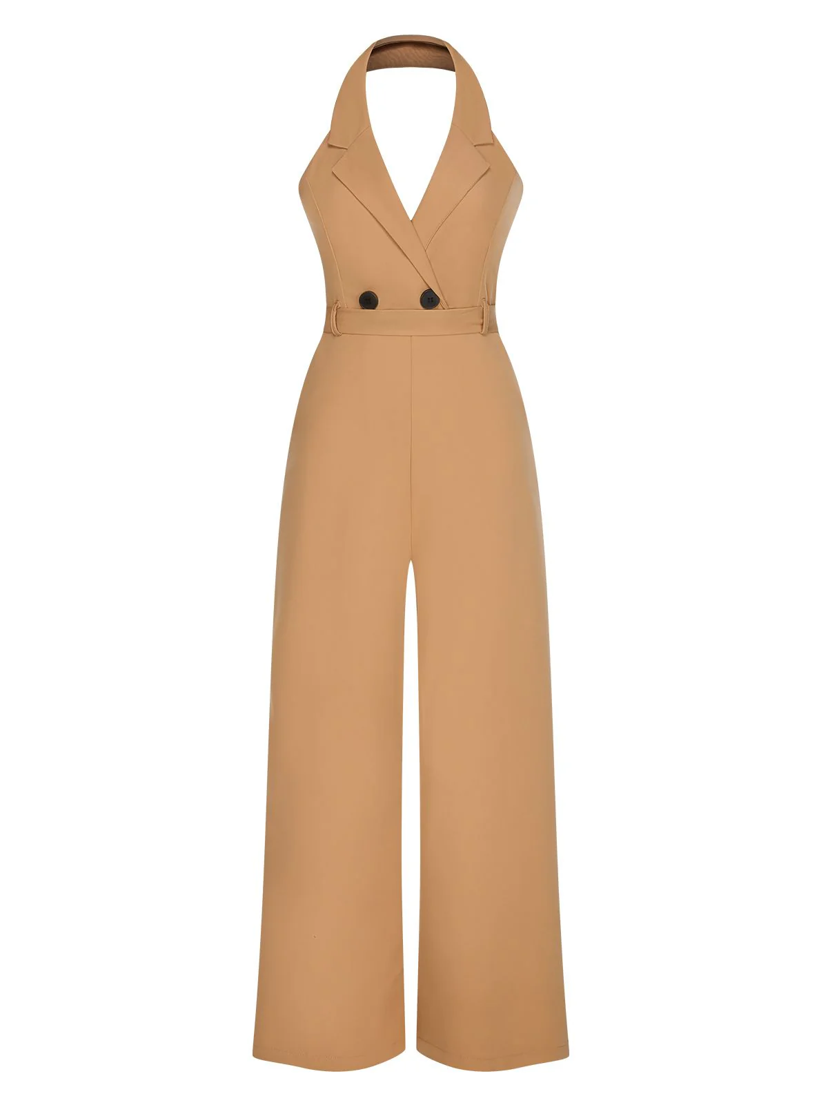 1930s Solid Button Halter Lapel Jumpsuit - Image 7