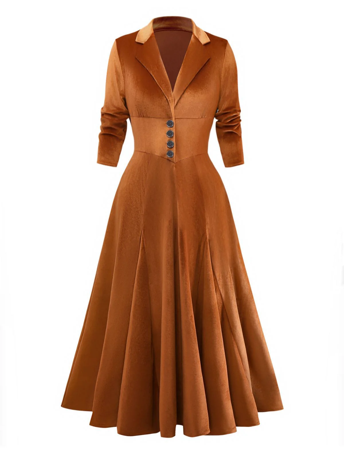 1930s Solid Button Lapel 3/4 Sleeve Dress - Image 2