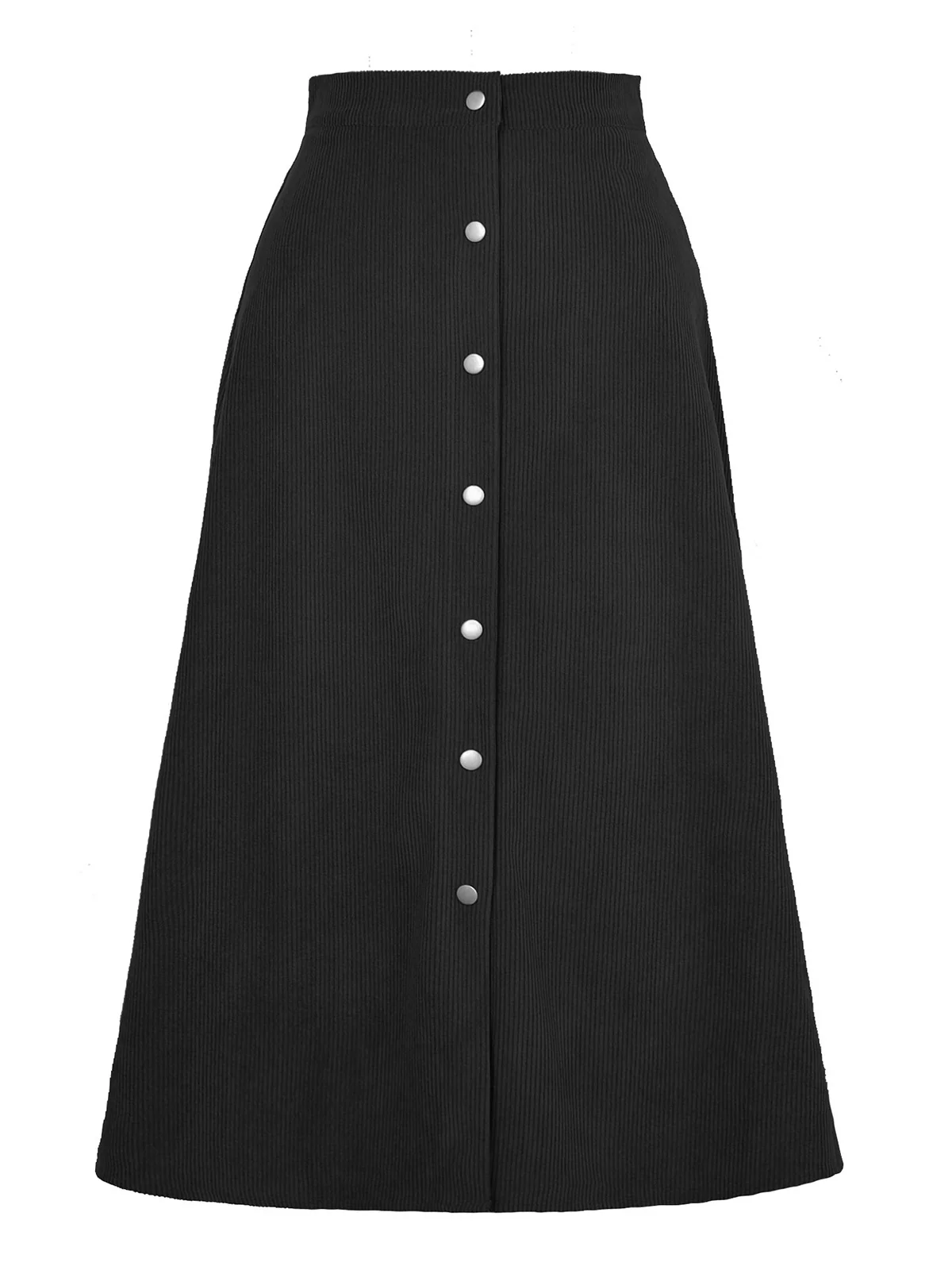 1930s Solid Buttoned Corduroy A-Line Skirt - Image 2
