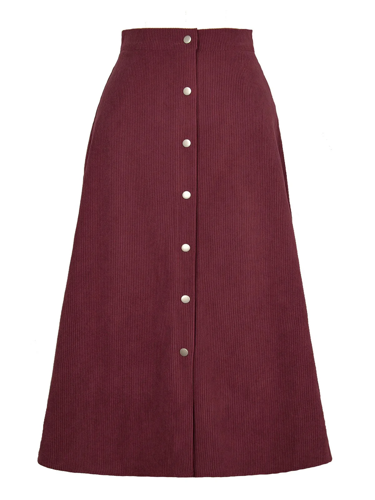 1930s Solid Buttoned Corduroy A-Line Skirt - Image 3