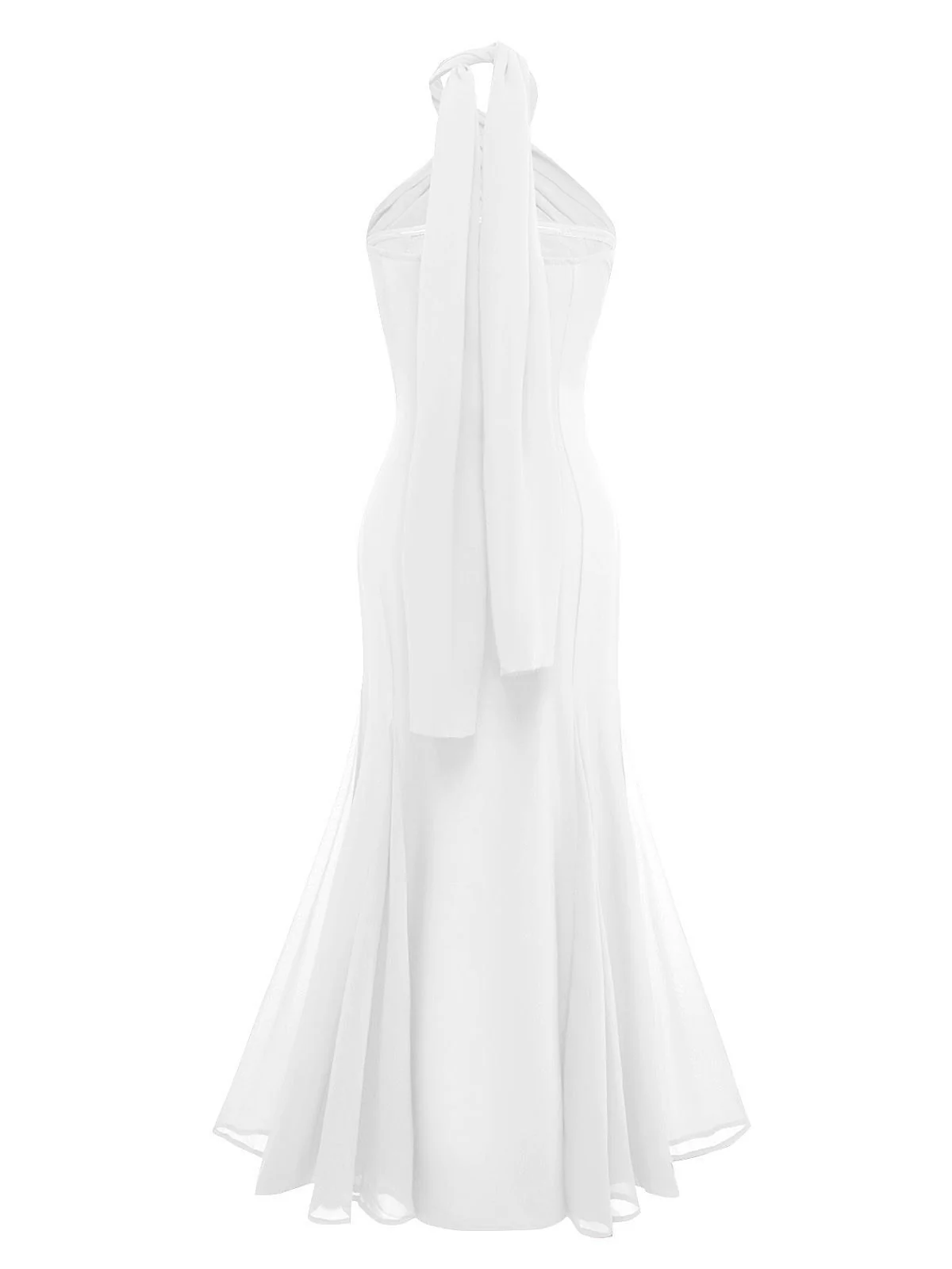 White 1930s Solid Chiffon Criss Cross Strapless Convertible Dress - Image 2