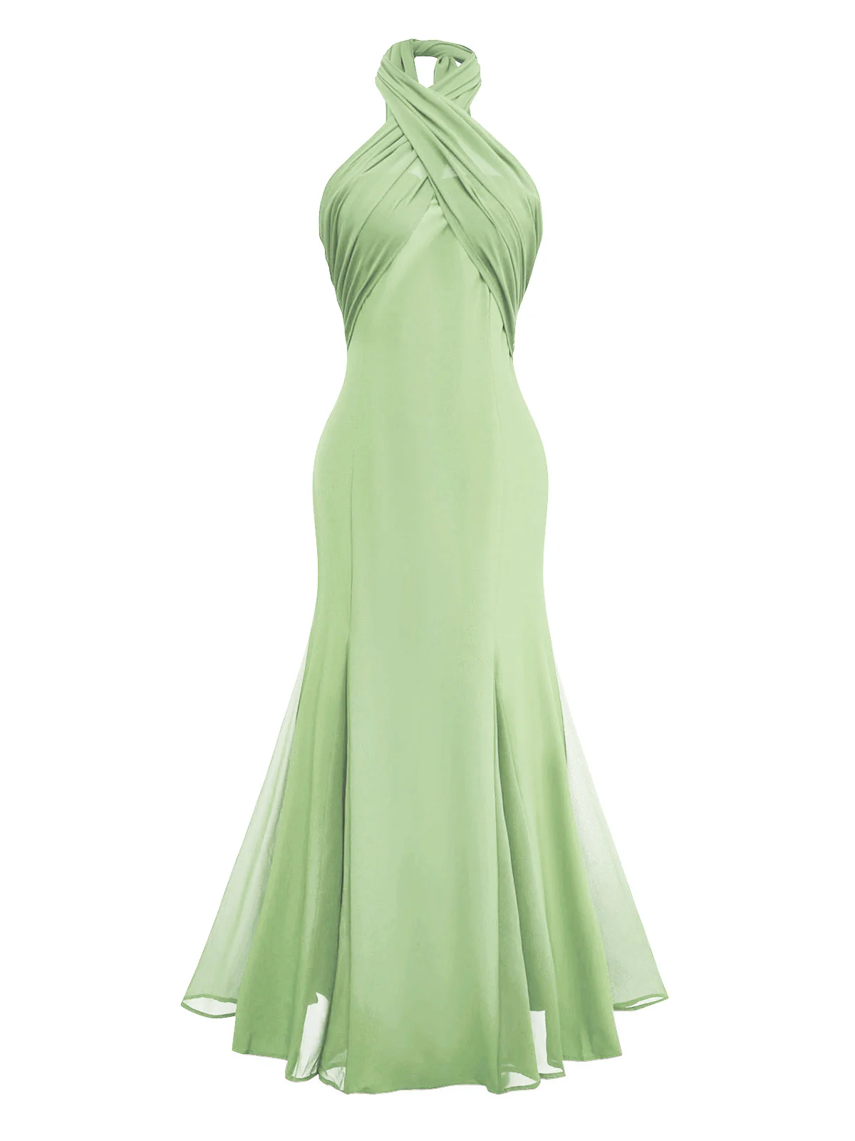 White 1930s Solid Chiffon Criss Cross Strapless Convertible Dress - Image 3