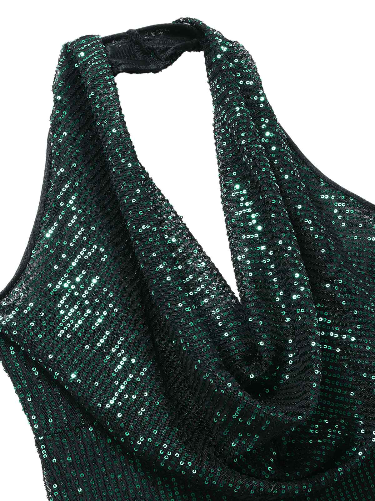 1970s Solid Cowl Neck Halter Sequined Jumpsuit - Image 4